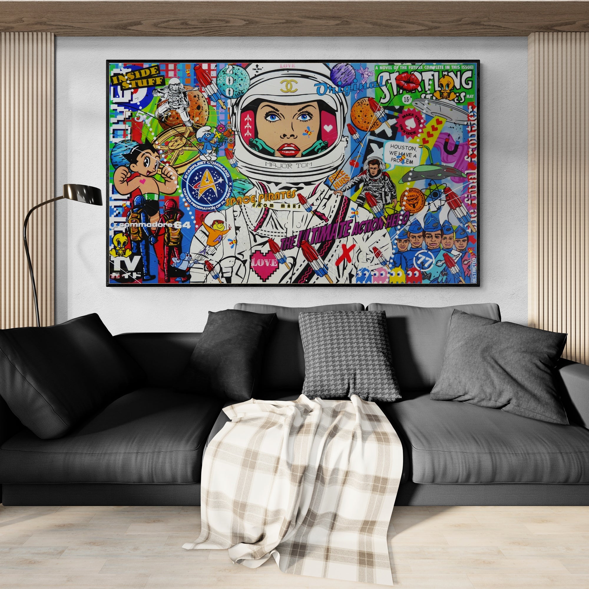 Original Starfleet 200cm x 120cm Space Textured Urban Pop Art Painting