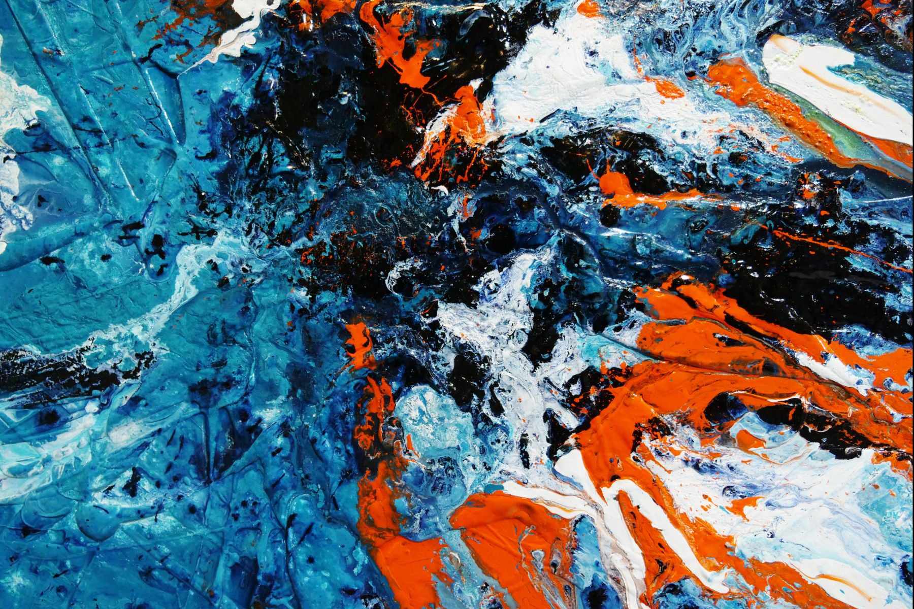 Aqua Duct 190cm x 100cm Blue Orange Textured Abstract Painting (SOLD)