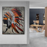 Orange Feathers 120cm x 150cm Indian Headdress Concrete Textured Urban Pop Art Painting-Urban Pop Art-Franko-[huge]-[Australian]-[best Selling]-Franklin Art Studio