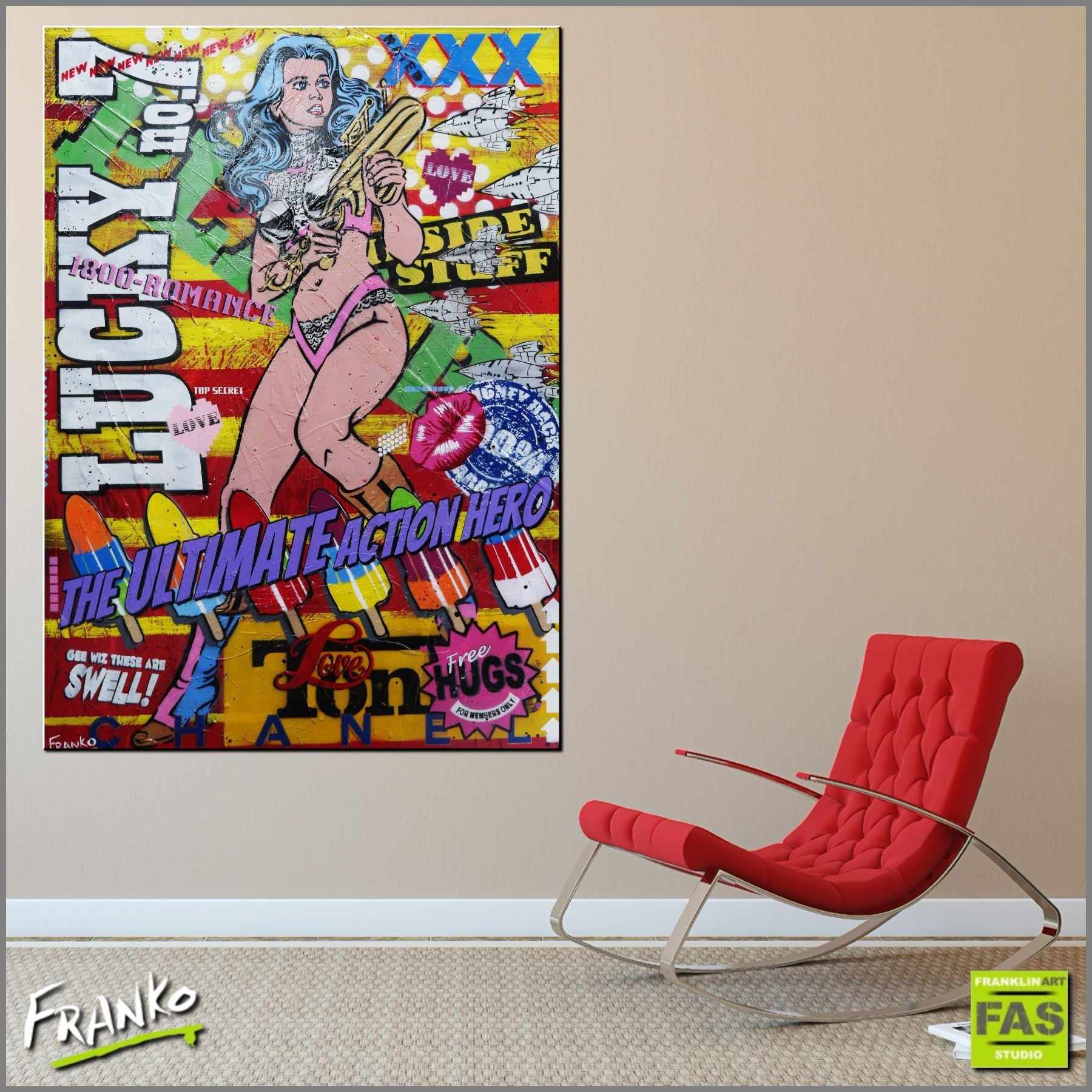 Barbarella - A New Beginning 140cm x 100cm Barbarella Pop Art Painting (SOLD)-urban pop-Franko-[Franko]-[huge_art]-[Australia]-Franklin Art Studio
