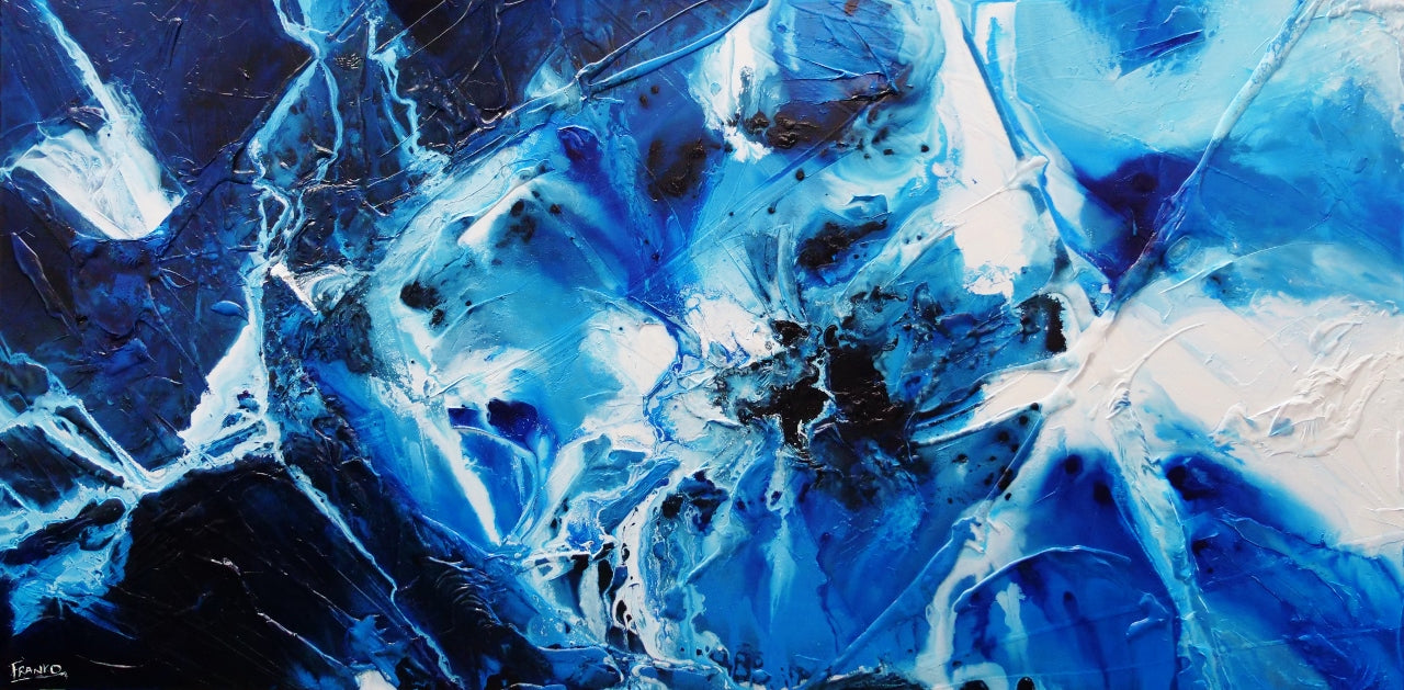 Blue Theory 200cm x 100cm Blue White Textured Abstract Painting-Abstract-Franko-[Franko]-[Australia_Art]-[Art_Lovers_Australia]-Franklin Art Studio