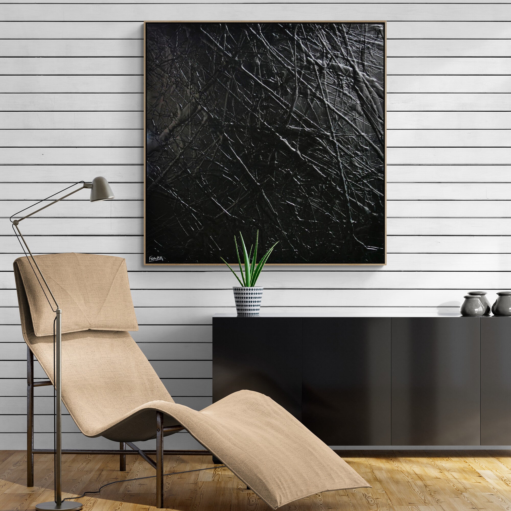 Nero 120cm x 120cm Black Textured Abstract Painting