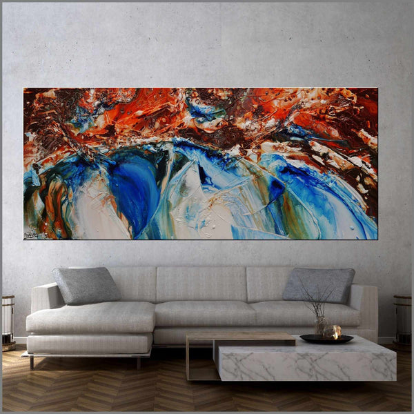 Coastal Resonance 240cm x 100cm White Blue Orange Abstract Painting (S