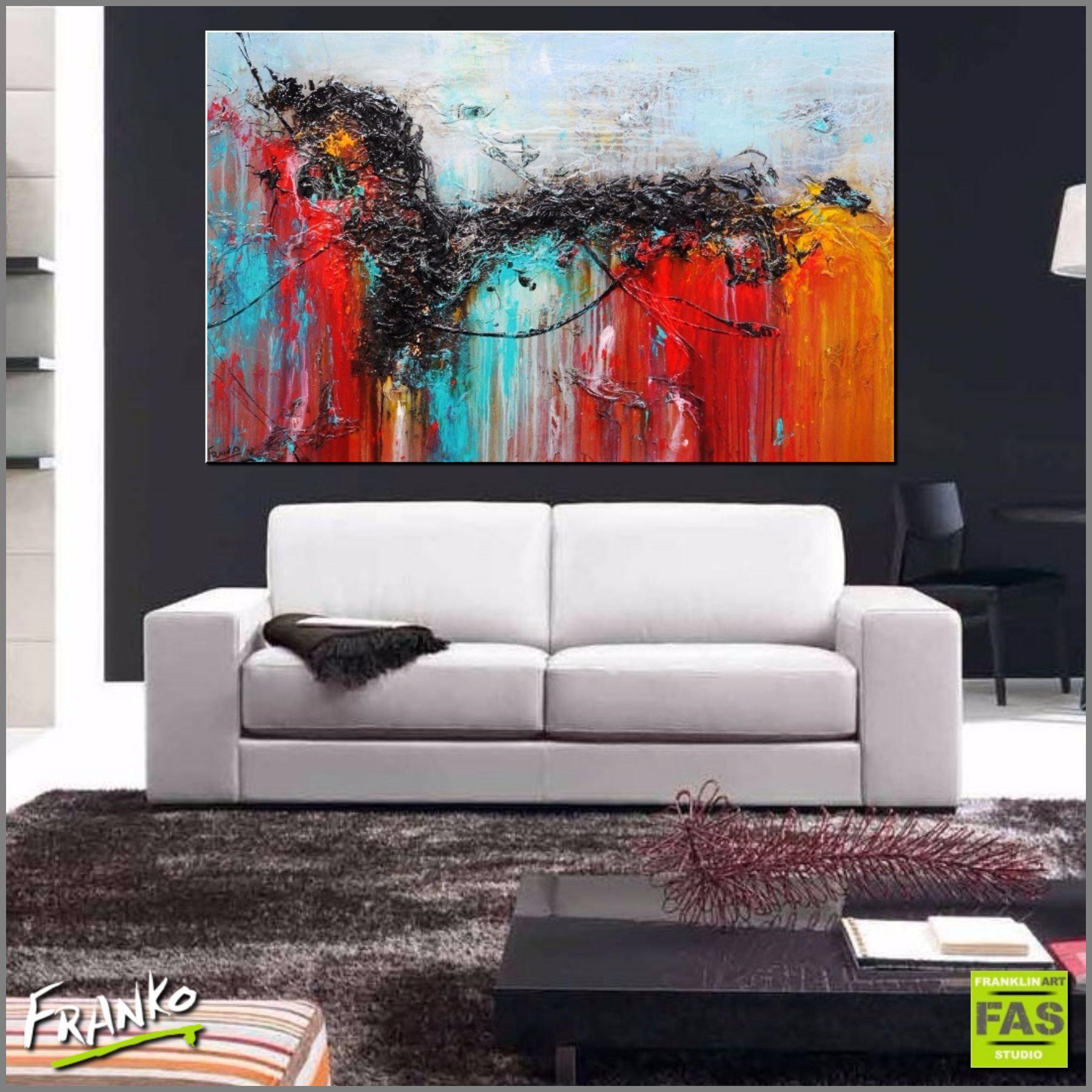 Cobalt Dash 160cm x 100cm Teal Red Abstract Painting (SOLD)-abstract-Franko-[Franko]-[huge_art]-[Australia]-Franklin Art Studio