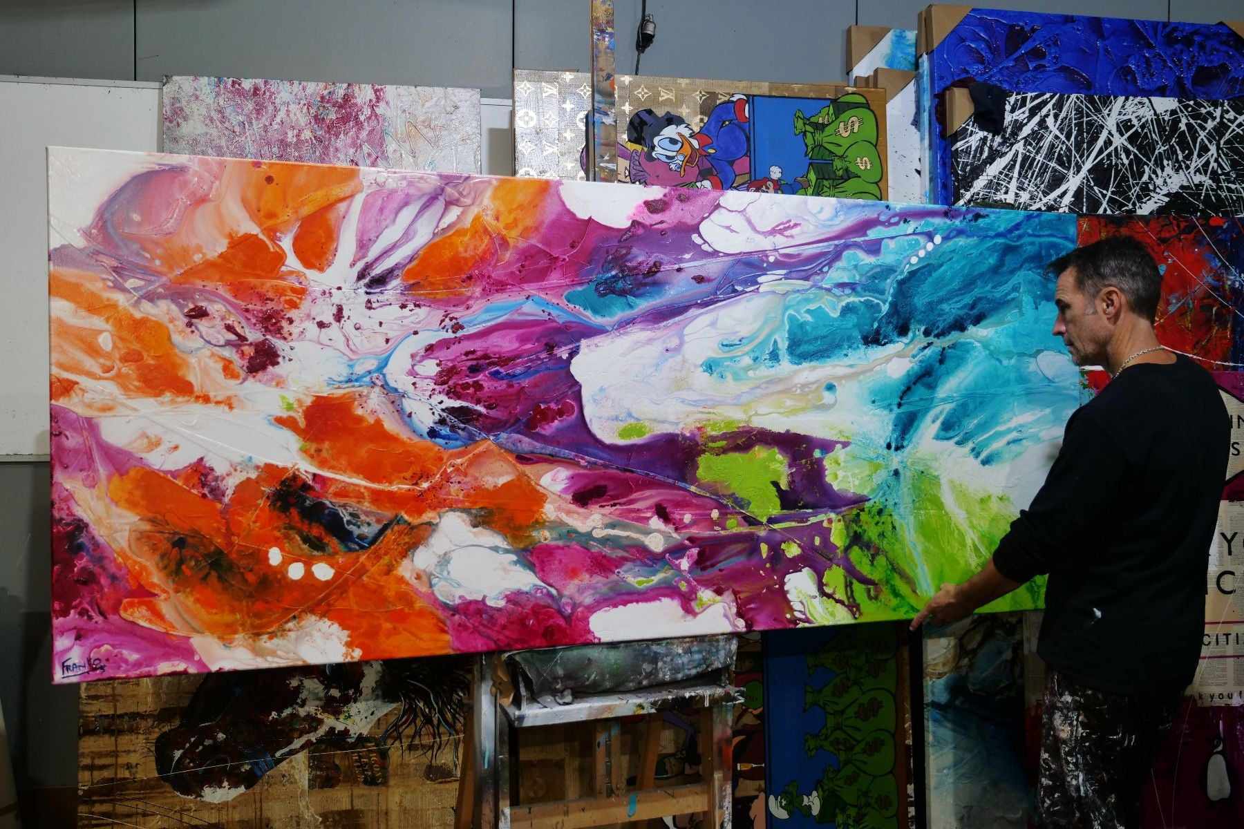 Colour Melt 240cm x 100cm Colourful Textured Abstract Painting (SOLD)