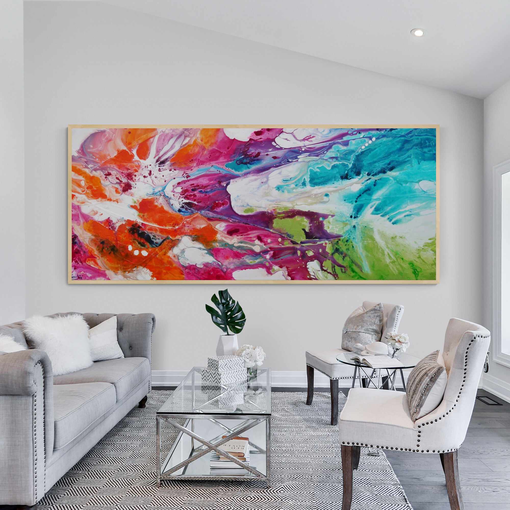 Colour Melt 240cm x 100cm Colourful Textured Abstract Painting (SOLD)-Abstract-Franko-[Franko]-[huge_art]-[Australia]-Franklin Art Studio