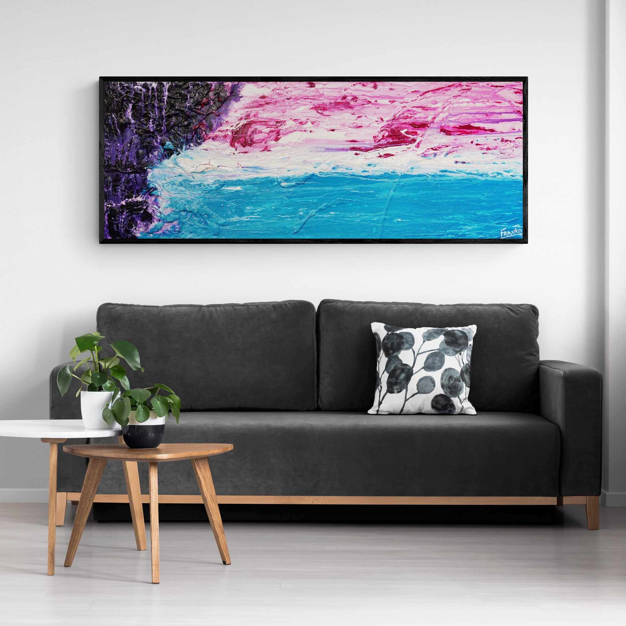 Don't Let Me Go 160cm x 60cm Blue Pink Purple Textured Abstract Painting (SOLD)-abstract-Franko-[franko_artist]-[Art]-[interior_design]-Franklin Art Studio