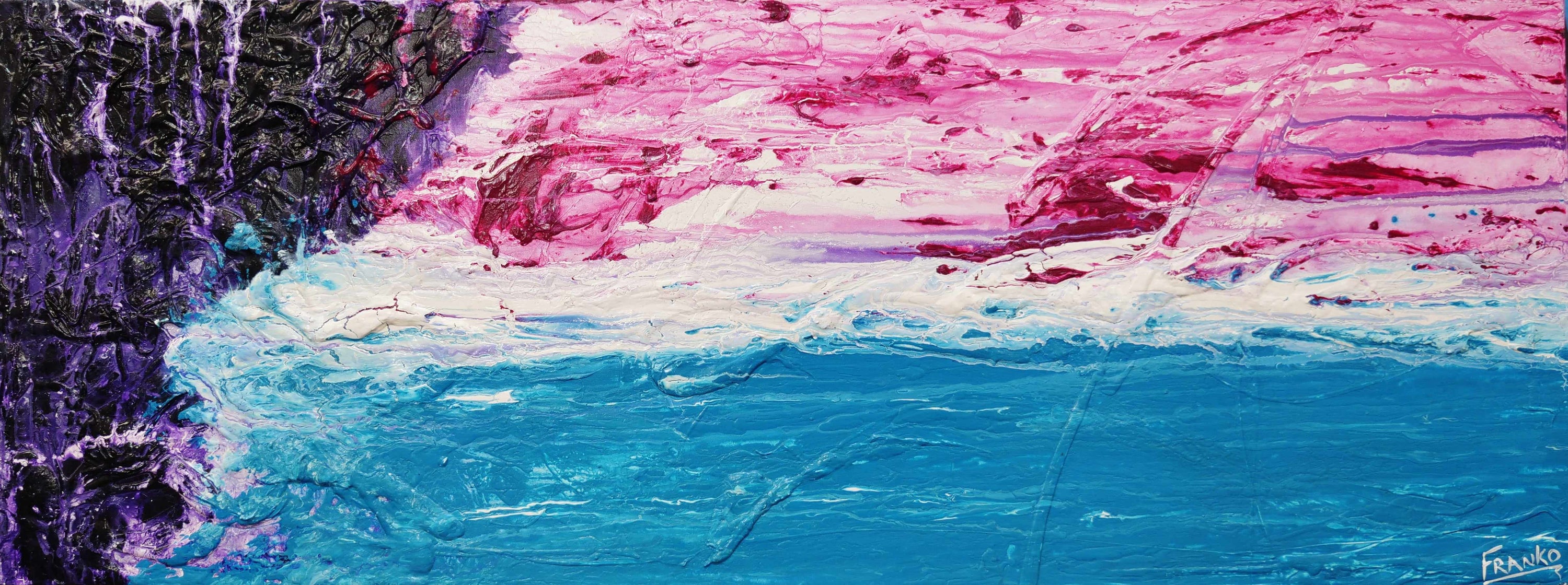 Don't Let Me Go 160cm x 60cm Blue Pink Purple Textured Abstract Painting (SOLD)-abstract-Franko-[Franko]-[Australia_Art]-[Art_Lovers_Australia]-Franklin Art Studio