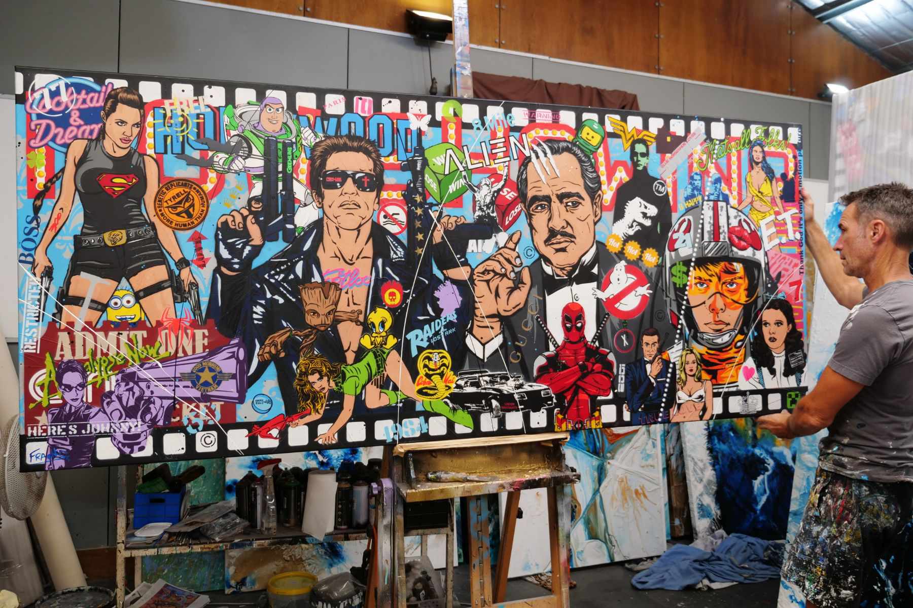Godly Cinematica 240cm x 100cm Godfather Terminator Textured Movies Urban Pop Art Painting-Urban Pop Art-Franko-[franko_artist]-[Art]-[interior_design]-Franklin Art Studio