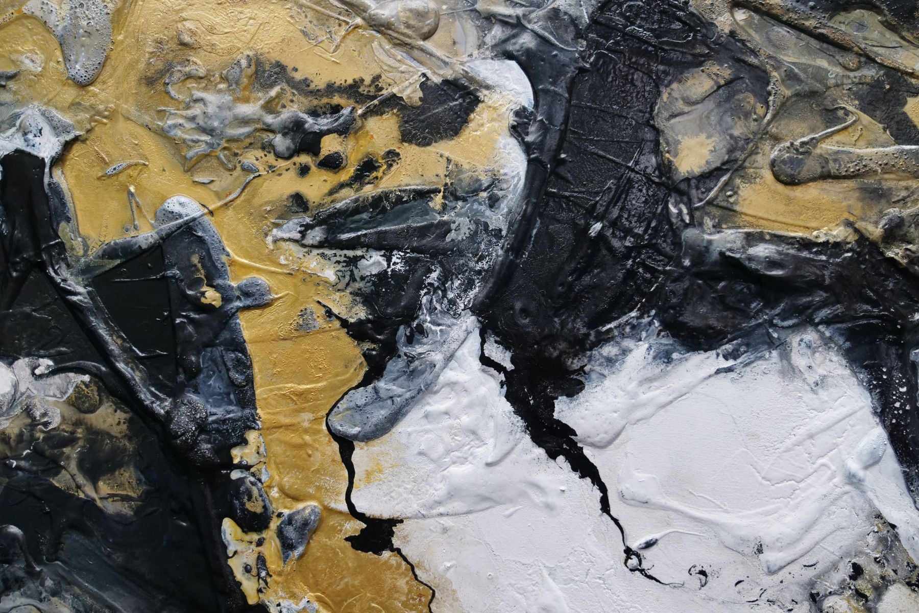 Golden Pearl 200cm x 120cm Black Gold White Textured Abstract Painting (SOLD)