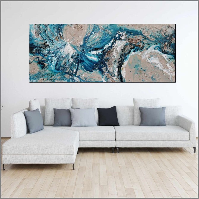 Honey & Teal 200cm x 80cm Cream Teal Textured Abstract Painting (SOLD ...