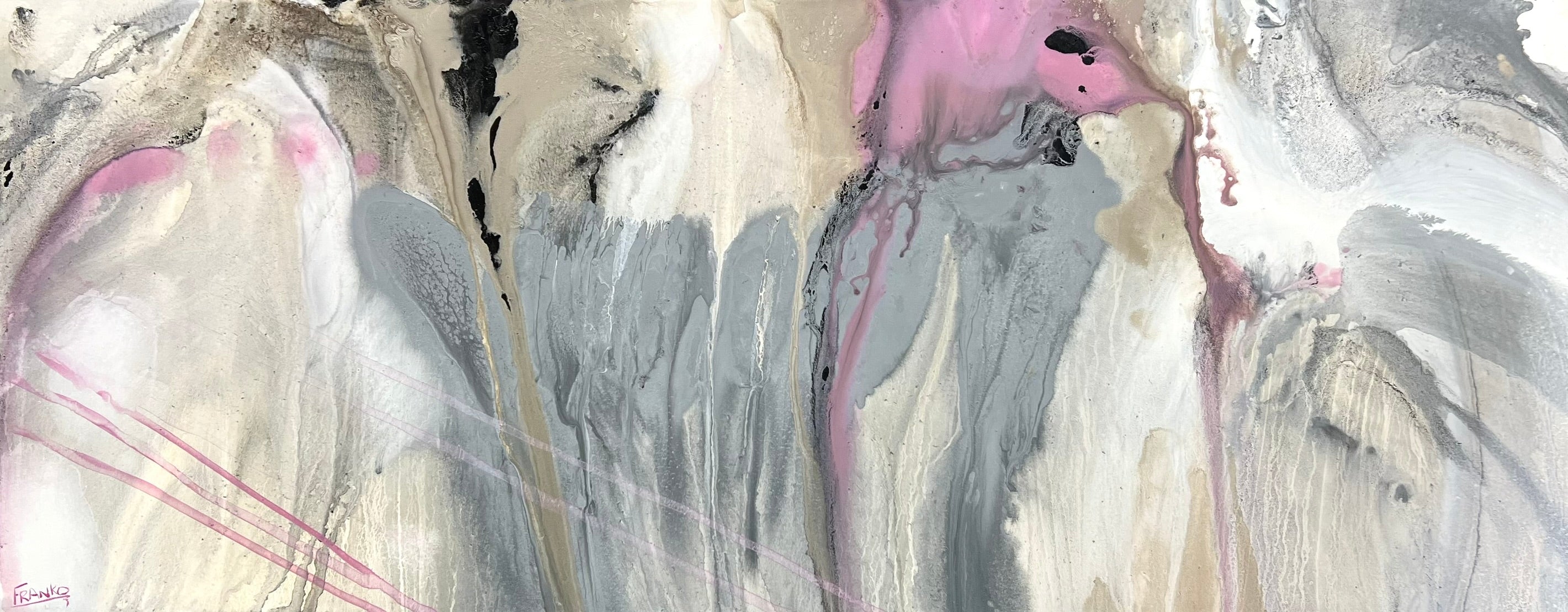 Refined 881 200cm x 80cm  Grey Pink White Malt Blended Abstract Painting (SOLD)