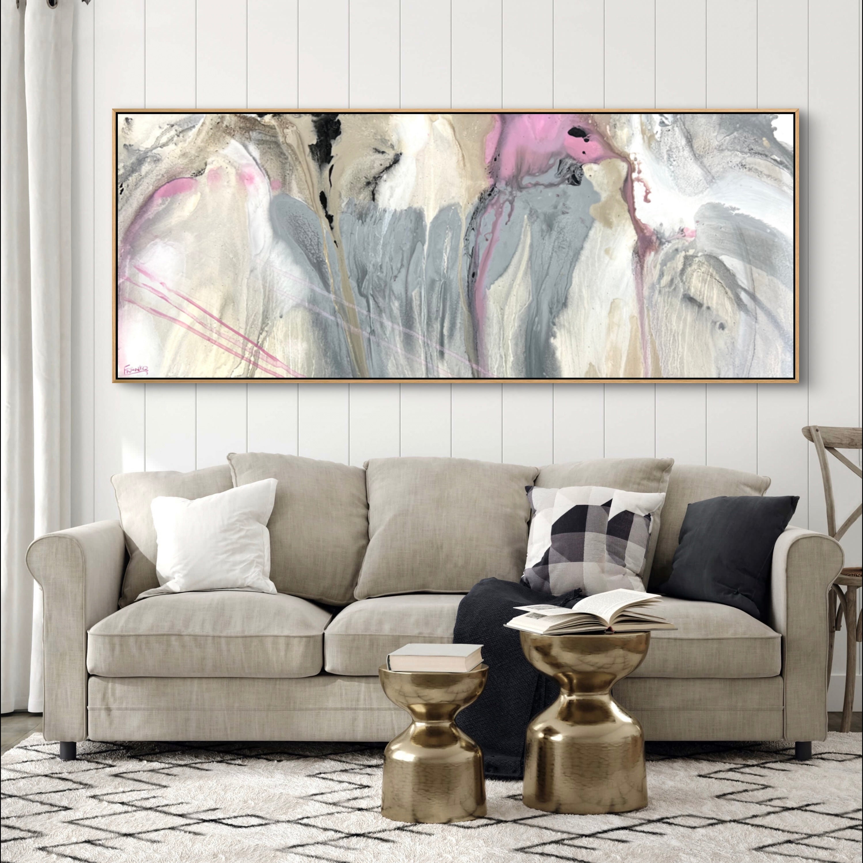 Refined 881 200cm x 80cm  Grey Pink White Malt Blended Abstract Painting (SOLD)