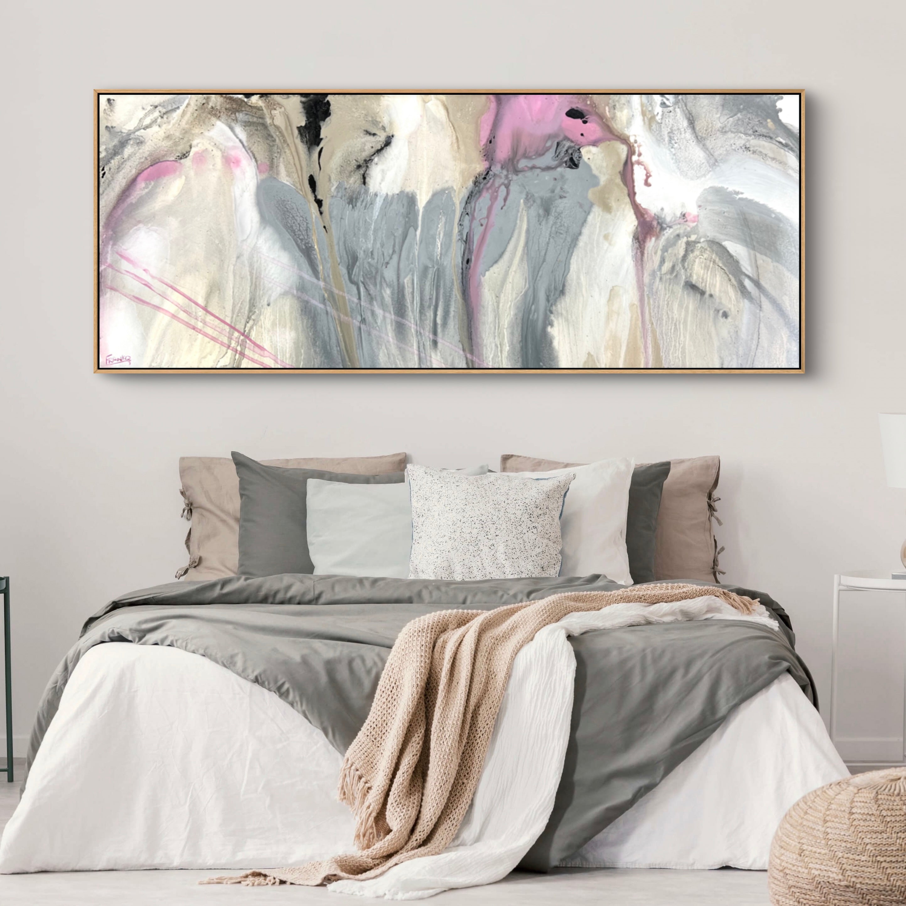 Refined 881 200cm x 80cm Grey Pink White Malt Blended Abstract Painting-Abstract-Franko-[huge]-[Australian]-[best Selling]-Franklin Art Studio