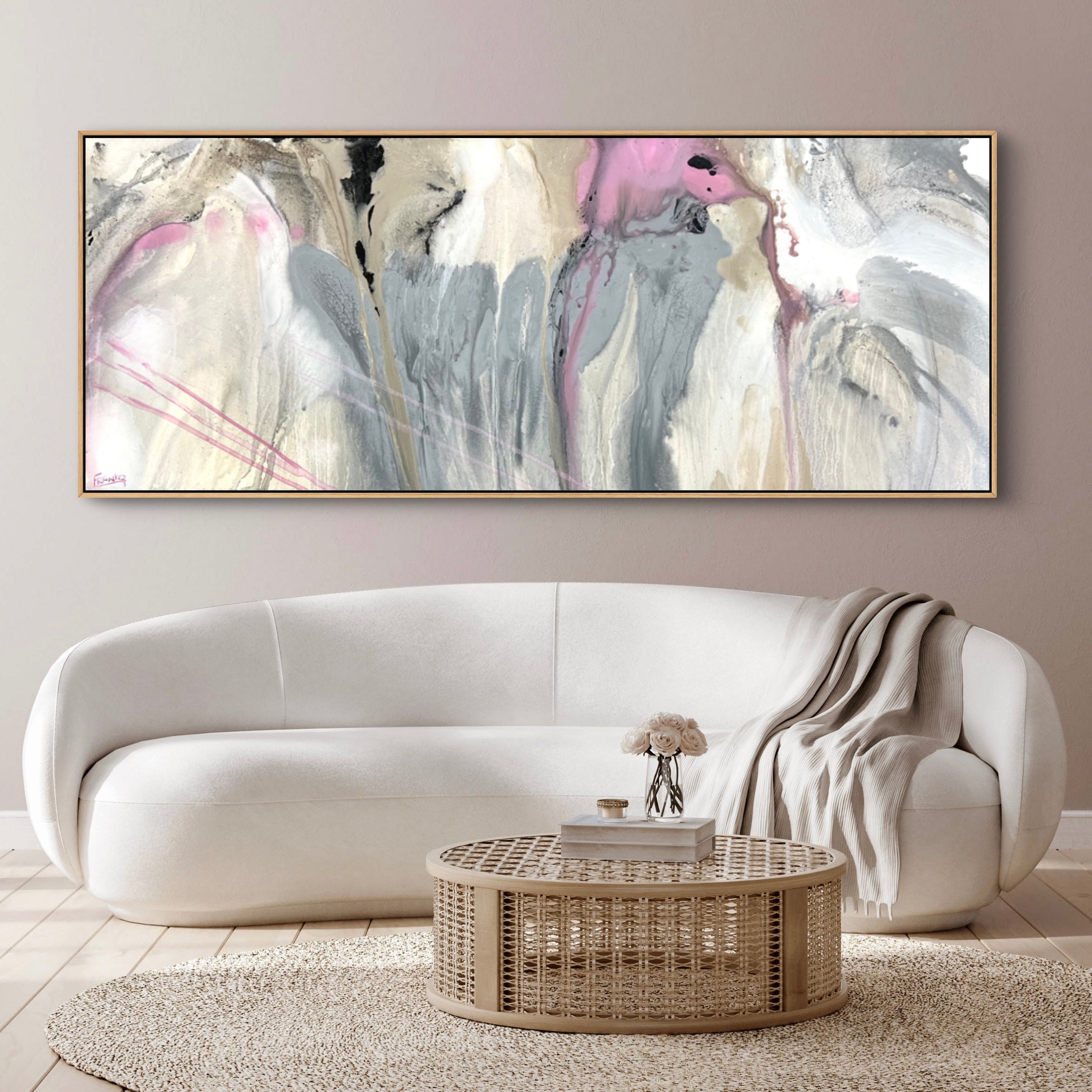 Refined 881 200cm x 80cm  Grey Pink White Malt Blended Abstract Painting (SOLD)