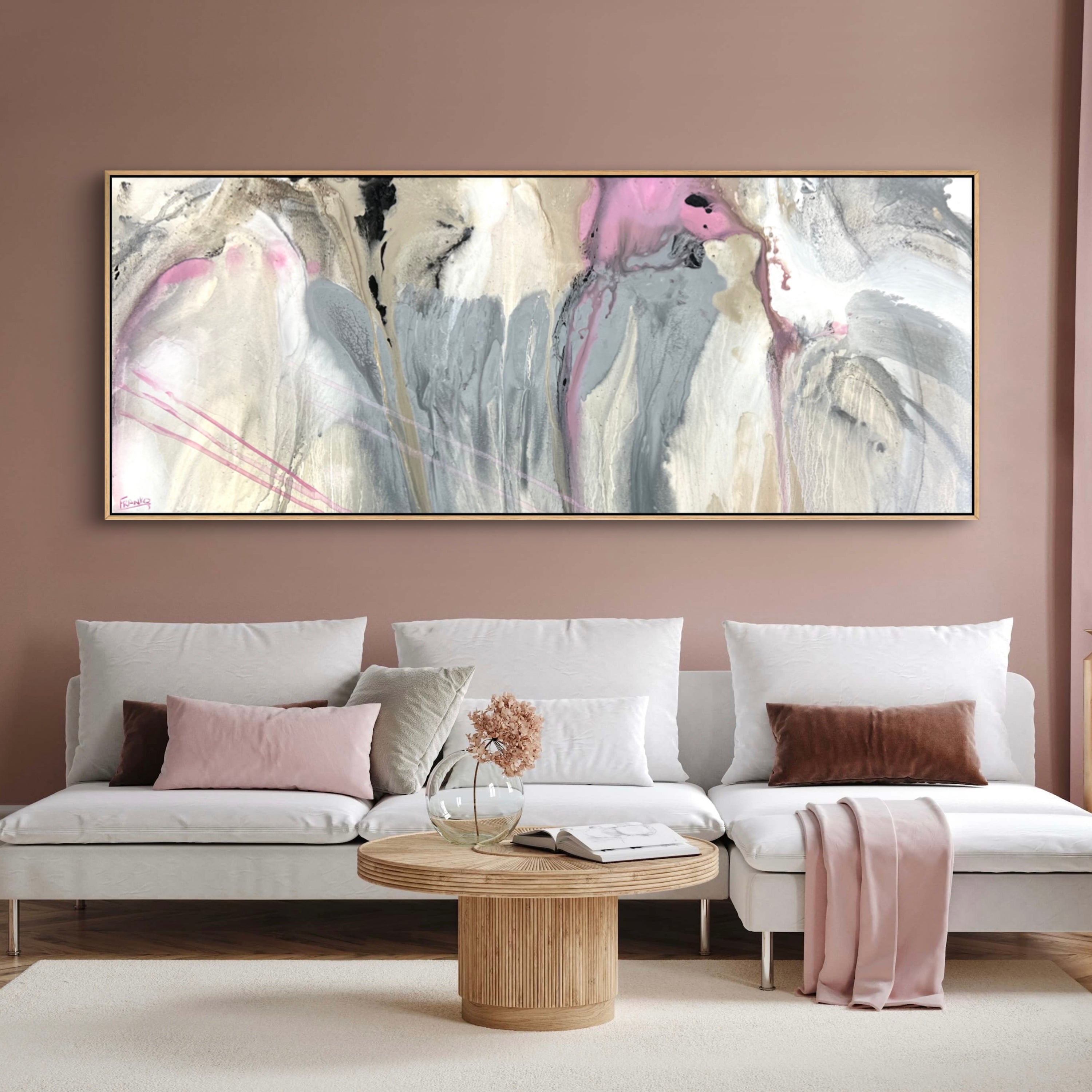 Refined 881 200cm x 80cm Grey Pink White Malt Blended Abstract Painting-Abstract-[Franko]-[Australian Artist]-[Large]-[Popular]-Franklin Art Studio