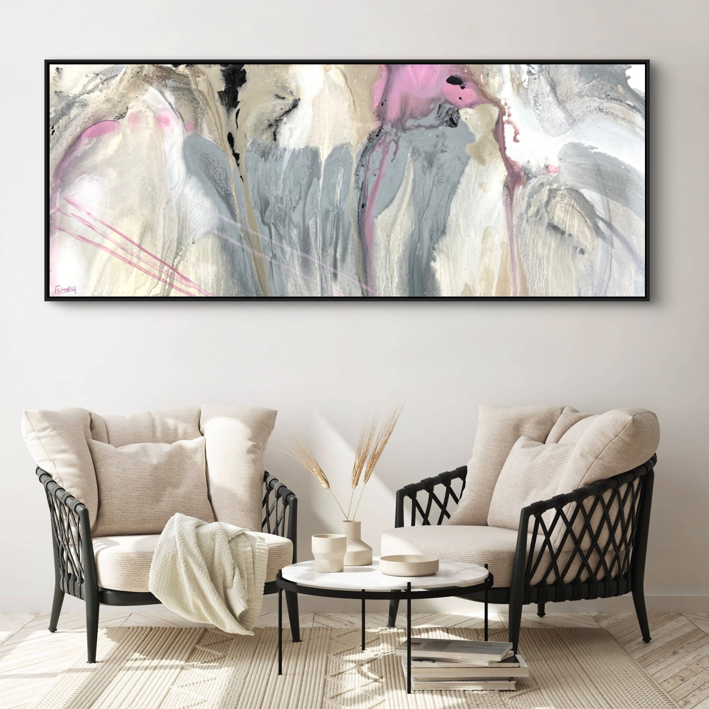 Refined 881 200cm x 80cm Grey Pink White Malt Blended Abstract Painting-Abstract-[Franko]-[Australian]-[Popular]-[Best Selling]-Franklin Art Studio