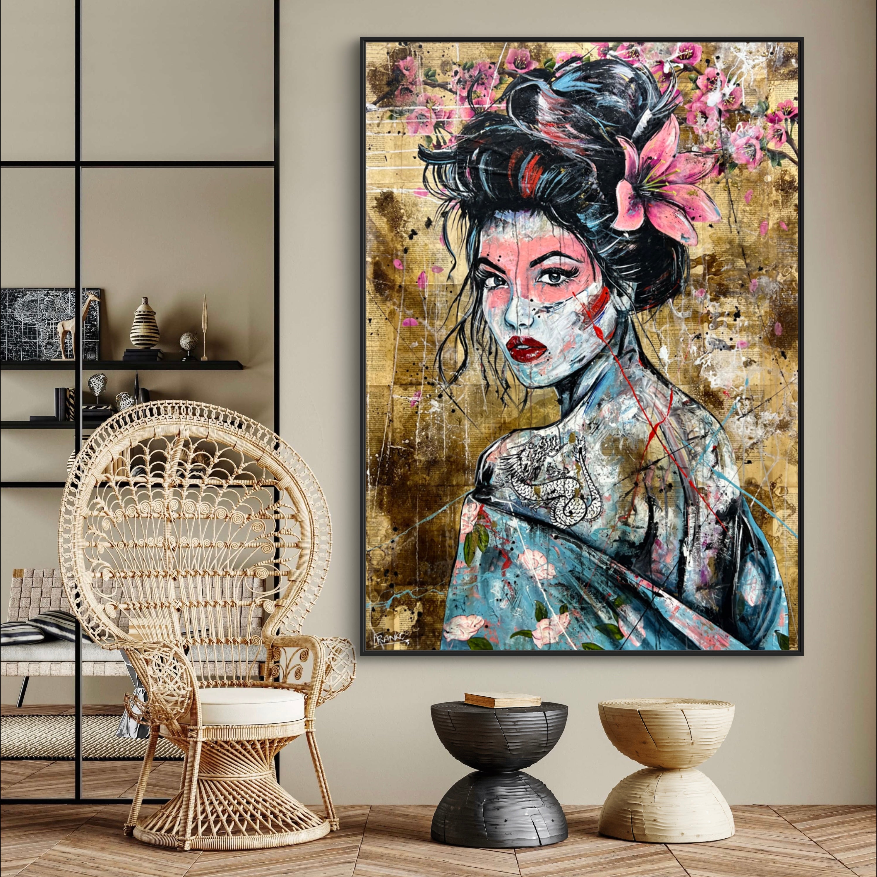 Katakana 140cm x 100cm Geisha Abstract Realism Book Club Painting-book club-Franko-[huge]-[Australian]-[best Selling]-Franklin Art Studio