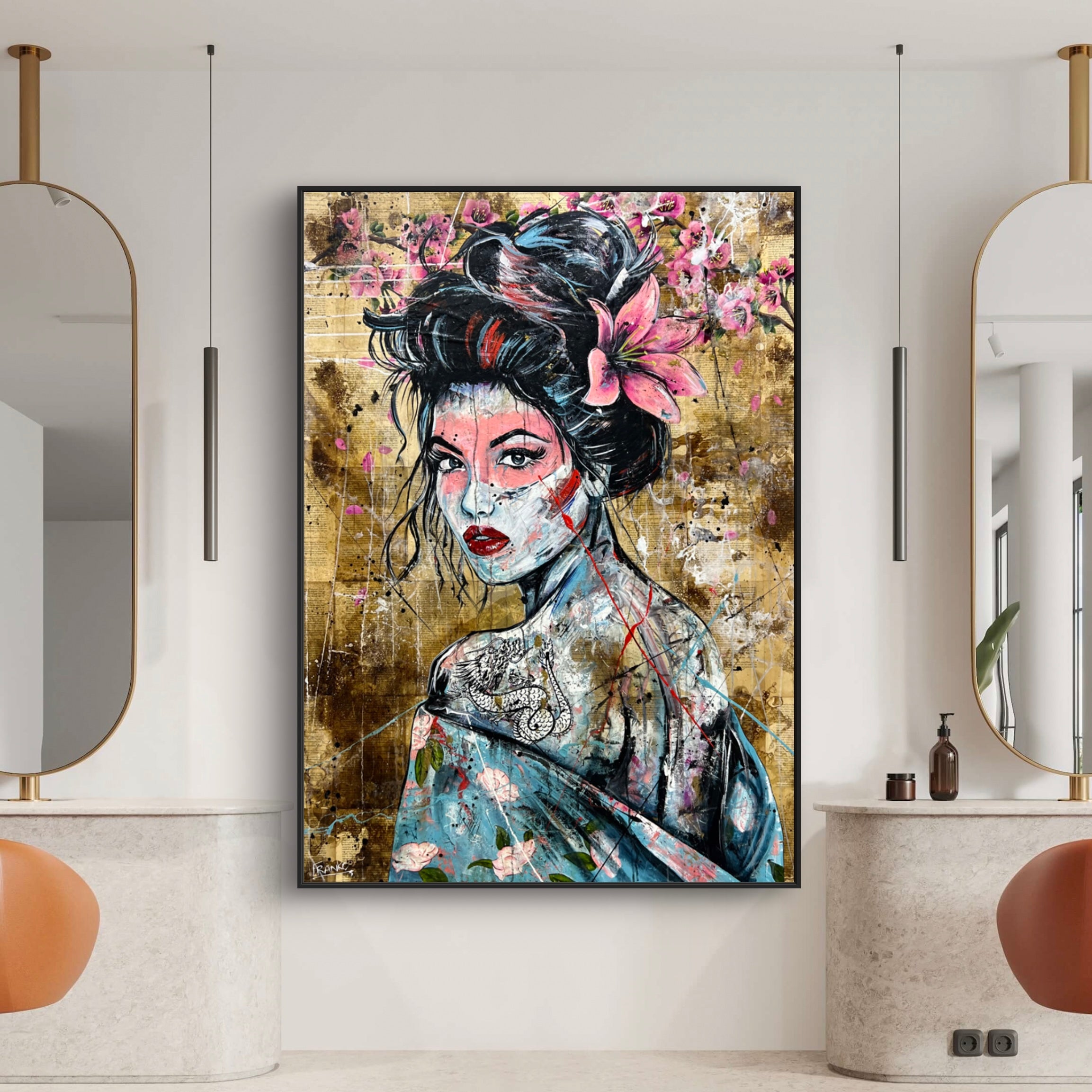 Katakana 140cm x 100cm Geisha Abstract Realism Book Club Painting-book club-[Franko]-[Australian]-[Popular]-[Best Selling]-Franklin Art Studio