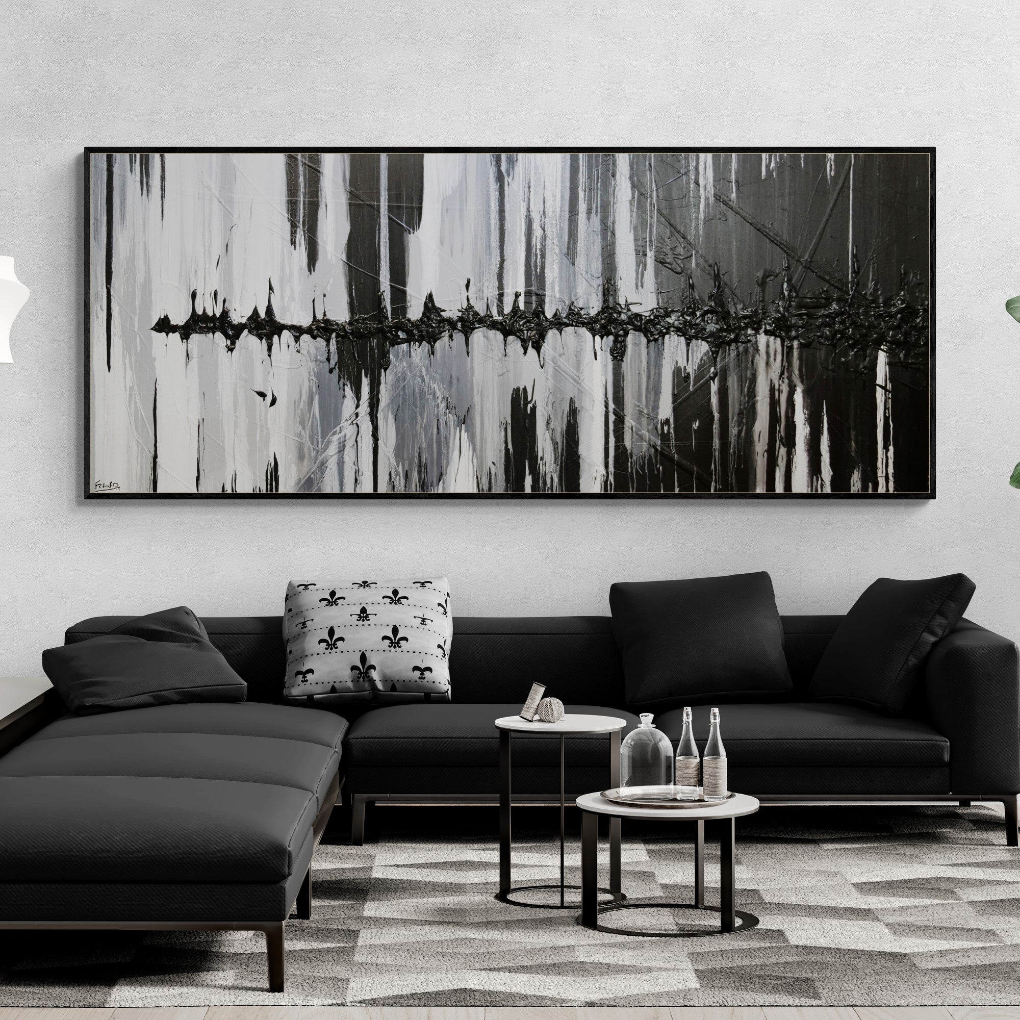Variance 240cm x 100cm Black Grey Silver Textured Abstract Painting (SOLD)