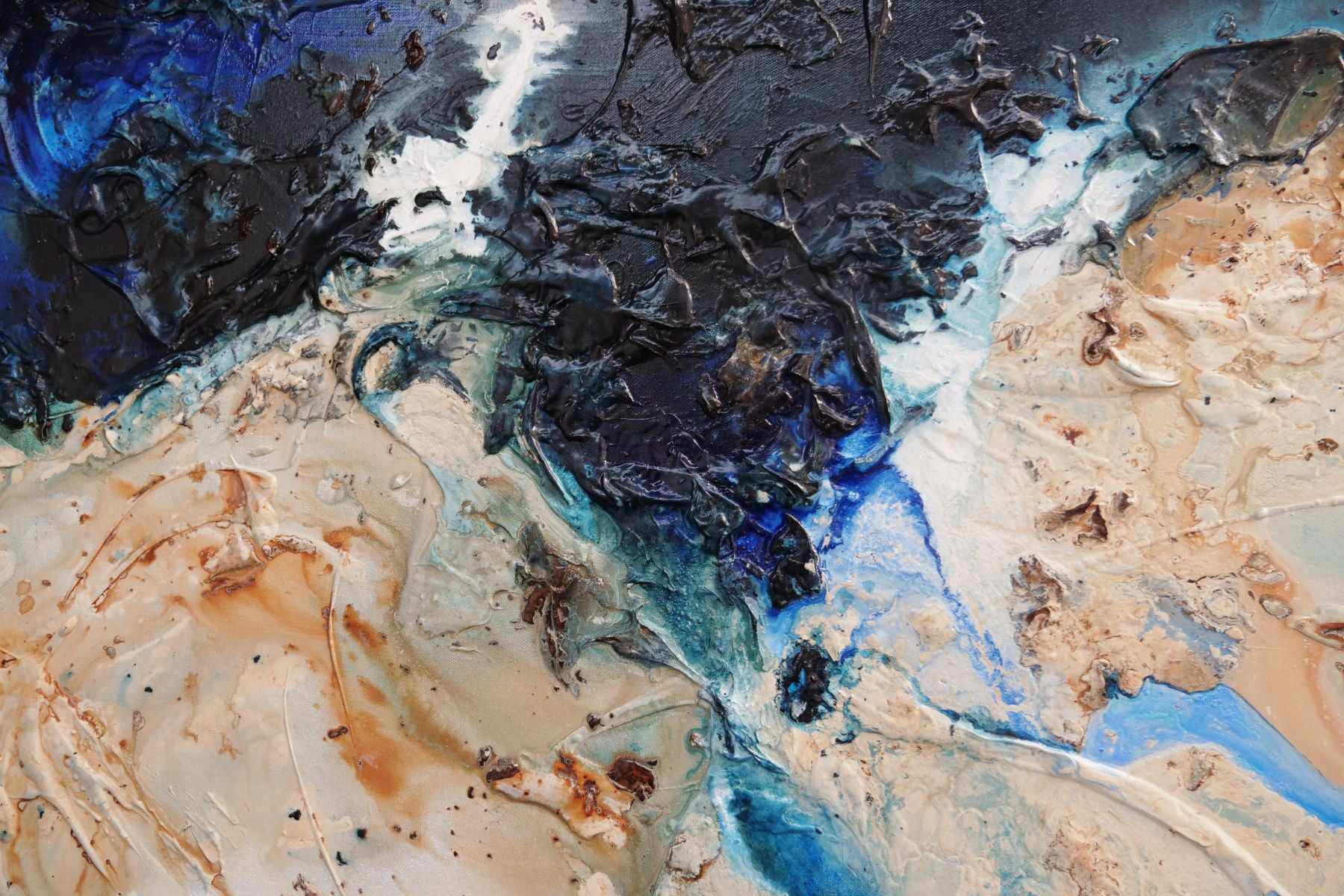 Midnight Hour 160cm x 60cm Blue Cream Textured Abstract Painting (SOLD)