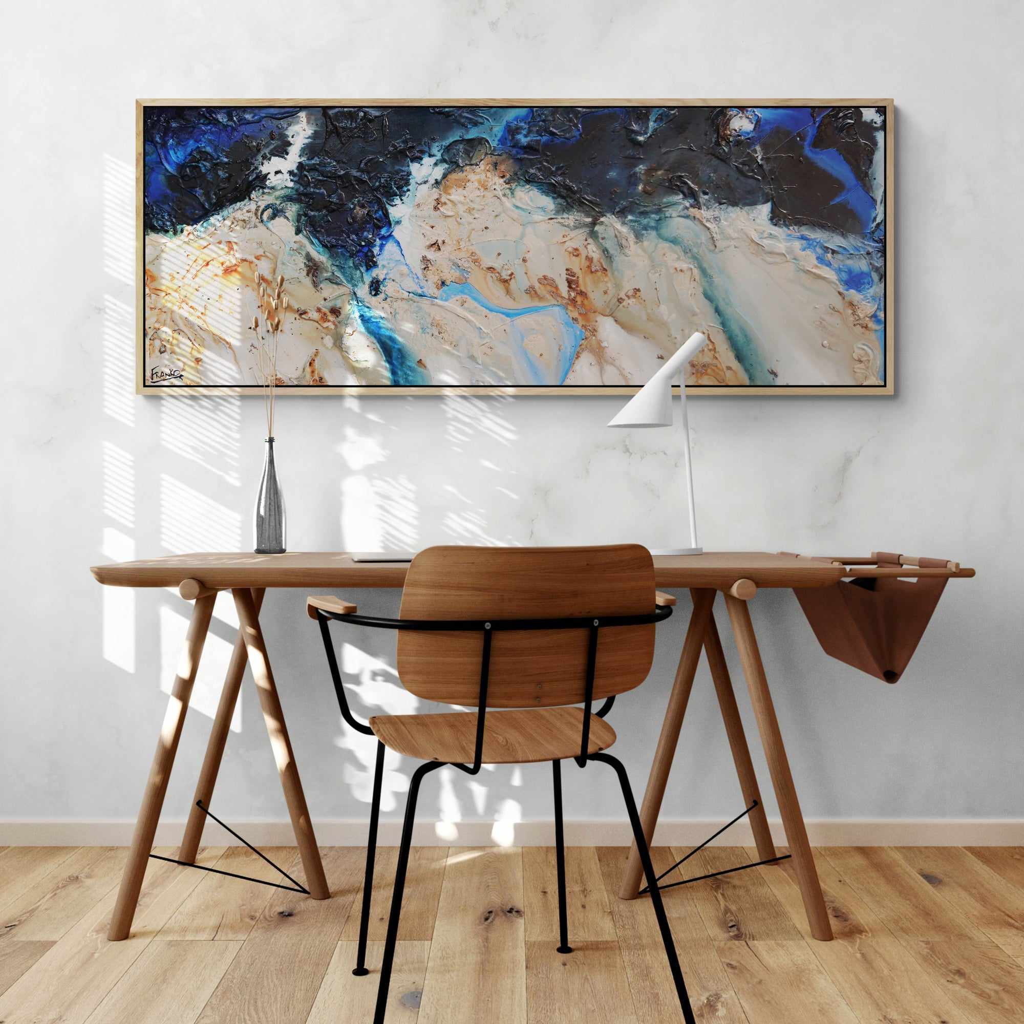 Midnight Hour 160cm x 60cm Blue Cream Textured Abstract Painting (SOLD)