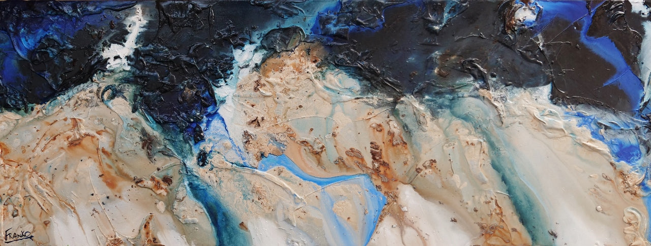 Midnight Hour 160cm x 60cm Blue Cream Textured Abstract Painting (SOLD)-Abstract-Franko-[Franko]-[Australia_Art]-[Art_Lovers_Australia]-Franklin Art Studio