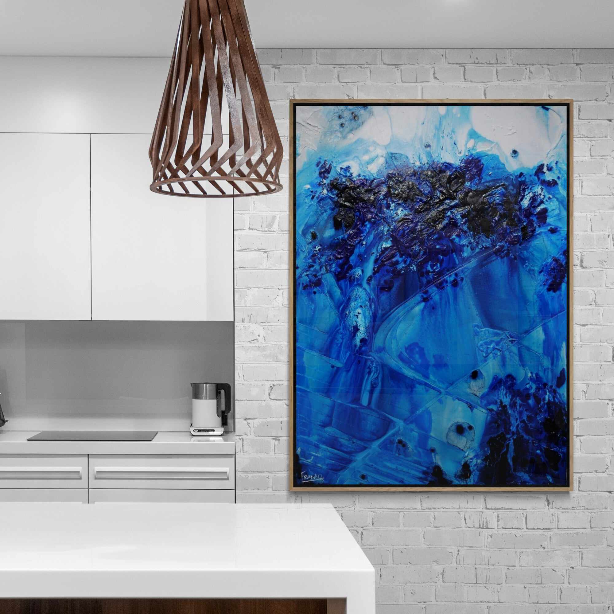 Midnight Stimulation 140cm x 100cm Blue White Textured Abstract Painting-Abstract-Franko-[franko_artist]-[Art]-[interior_design]-Franklin Art Studio