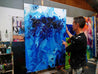 Midnight Stimulation 140cm x 100cm Blue White Textured Abstract Painting-Abstract-Franko-[franko_art]-[beautiful_Art]-[The_Block]-Franklin Art Studio