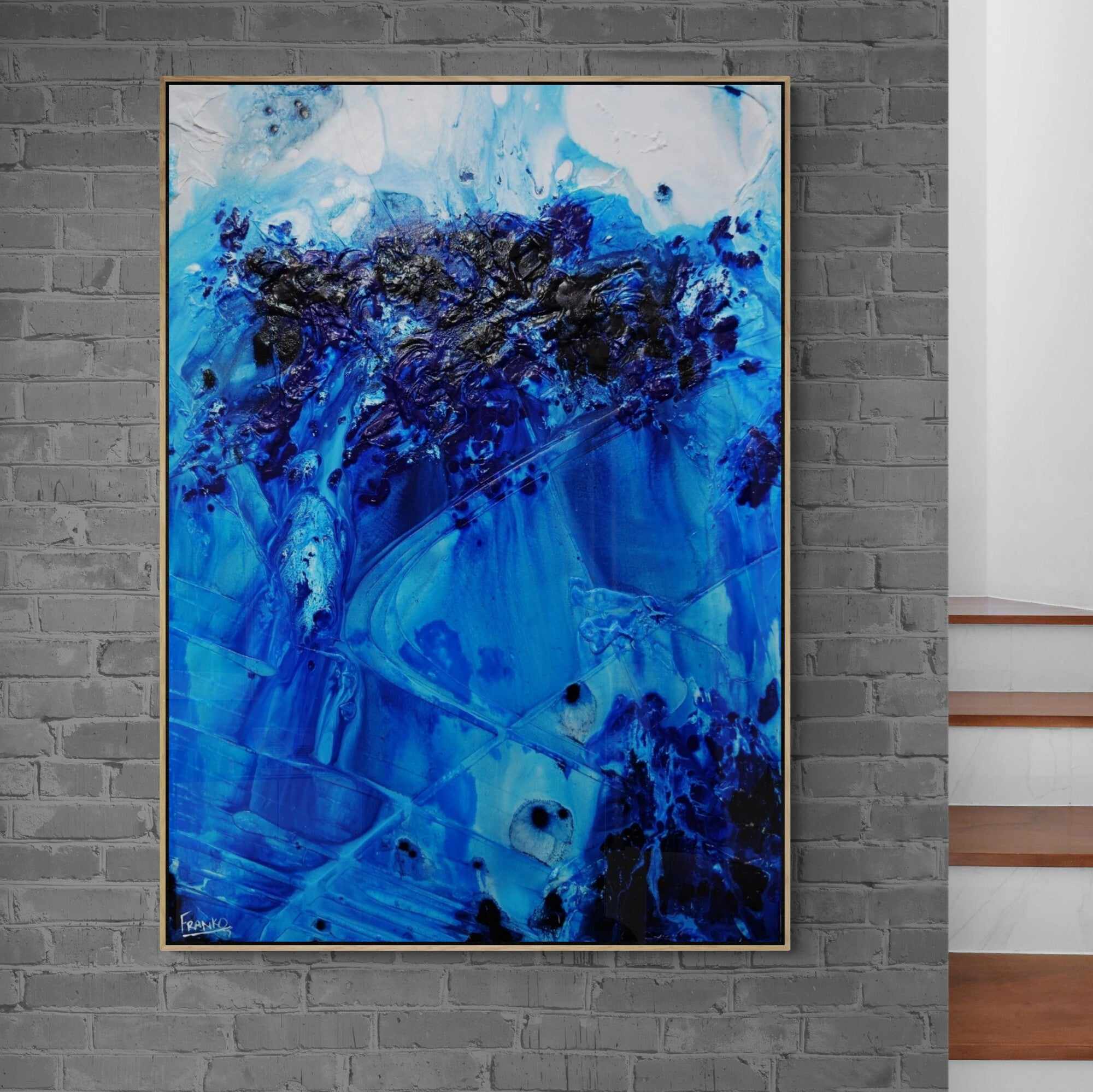 Midnight Stimulation 140cm x 100cm Blue White Textured Abstract Painting-Abstract-Franko-[Franko]-[huge_art]-[Australia]-Franklin Art Studio