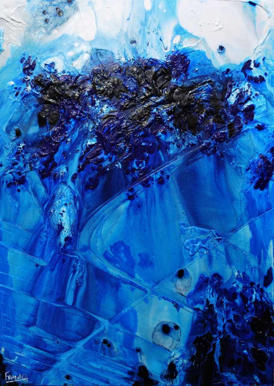 Midnight Stimulation 140cm x 100cm Blue White Textured Abstract Painting-Abstract-Franko-[Franko]-[Australia_Art]-[Art_Lovers_Australia]-Franklin Art Studio