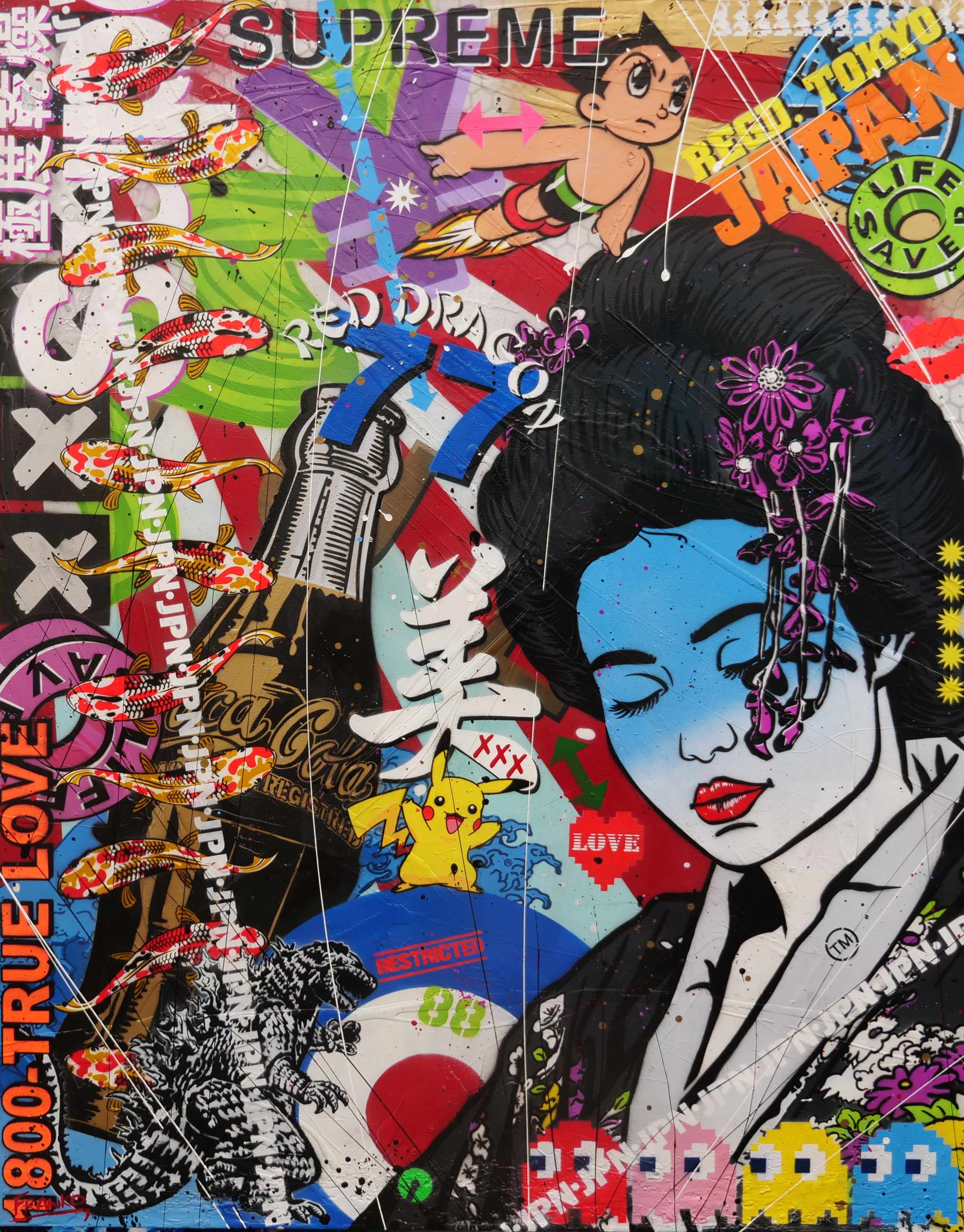 Modern Pop Geisha 120cm x 150cm Geisha Textured Urban Pop Art Painting