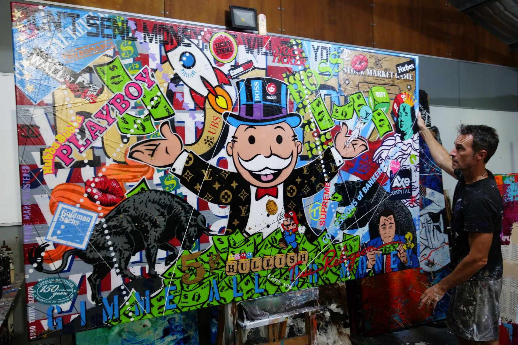 Monopoly Stock Picker 250cm x 150cm Textured Urban Pop Art Painting (SOLD)-Urban Pop Art-[Franko Artist]-[Gold Coast]-[Brisbane]-[Huge]-Franklin Art Studio