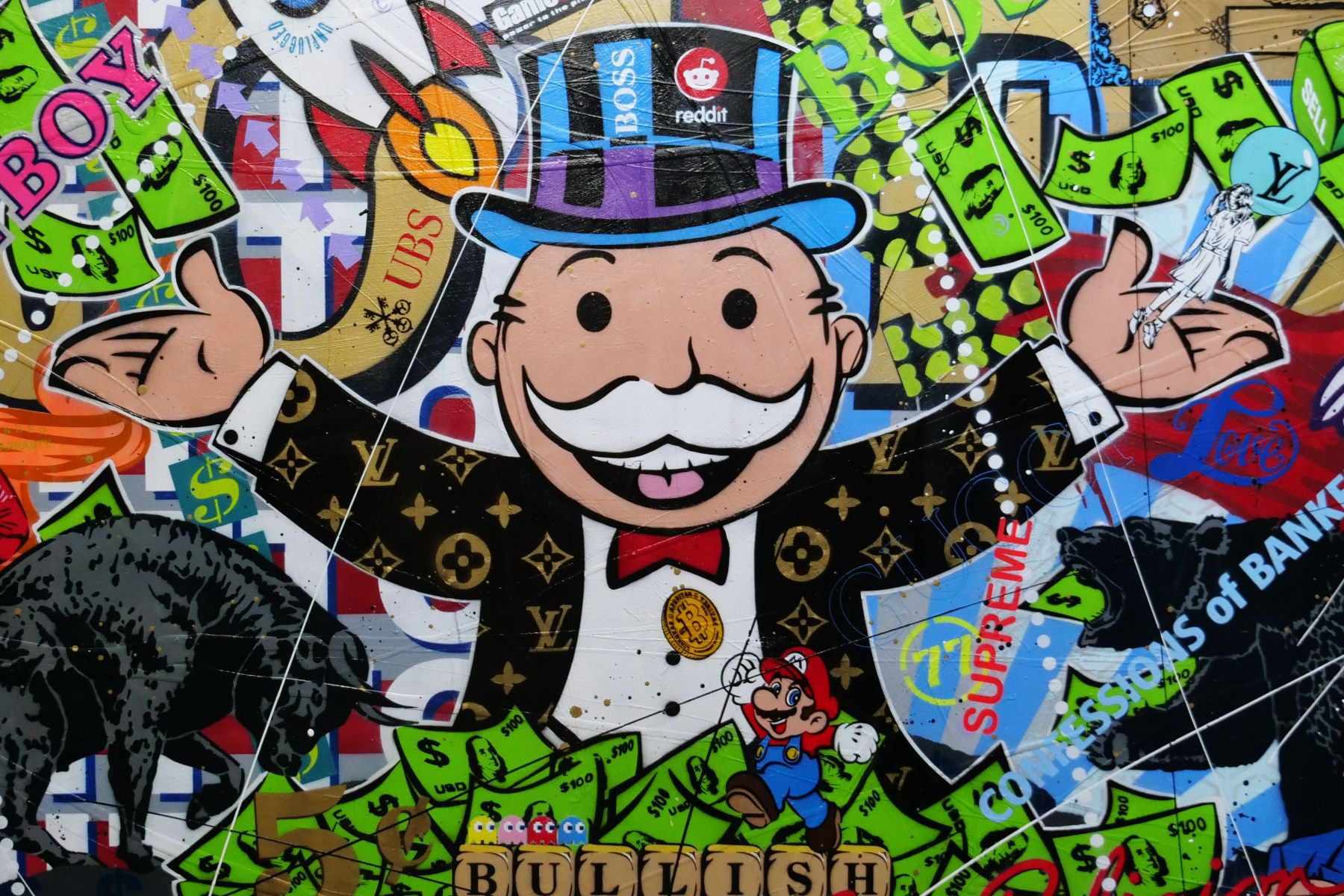 Monopoly Stock Picker 250cm x 150cm Textured Urban Pop Art Painting (SOLD)