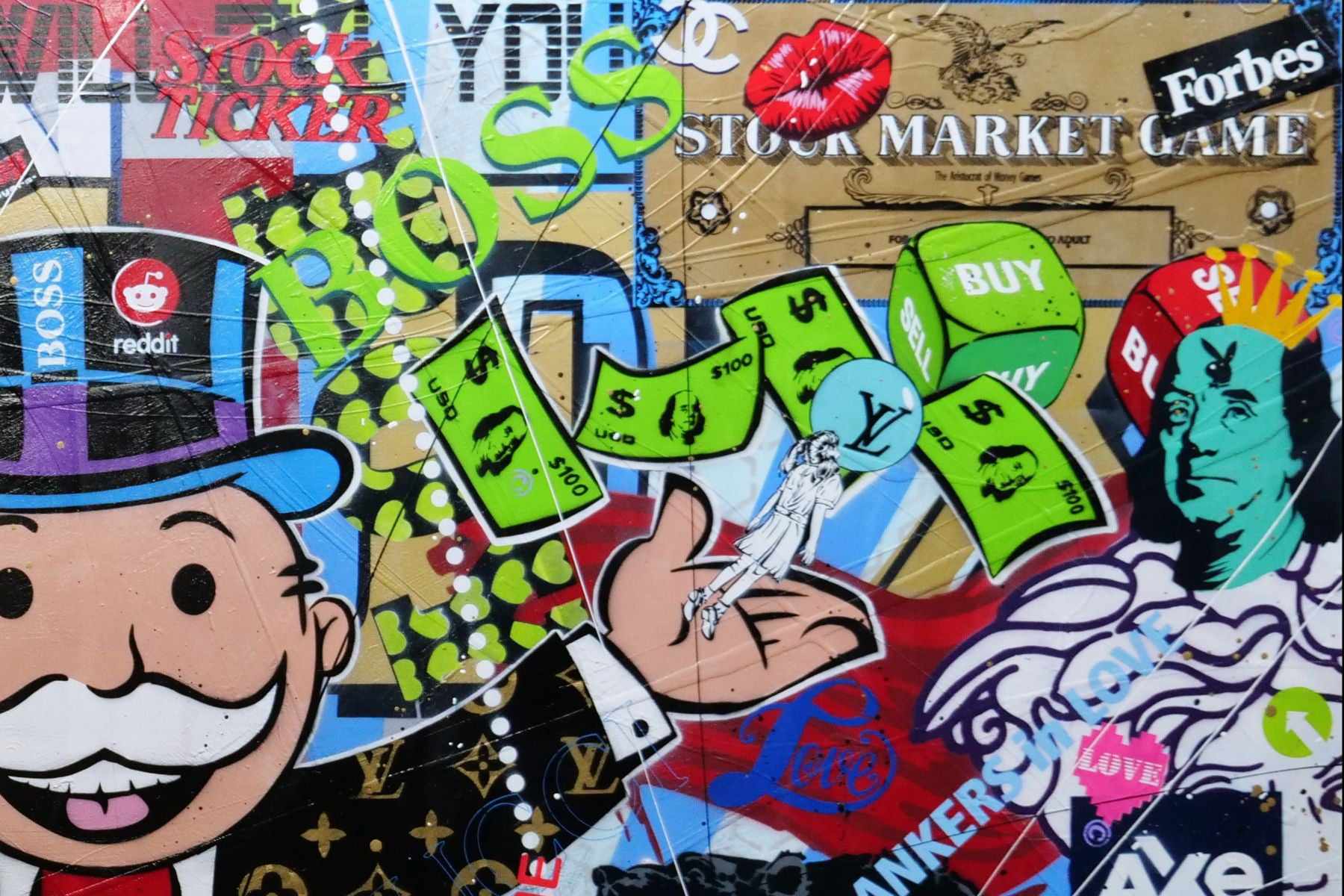 Monopoly Stock Picker 250cm x 150cm Textured Urban Pop Art Painting (SOLD)