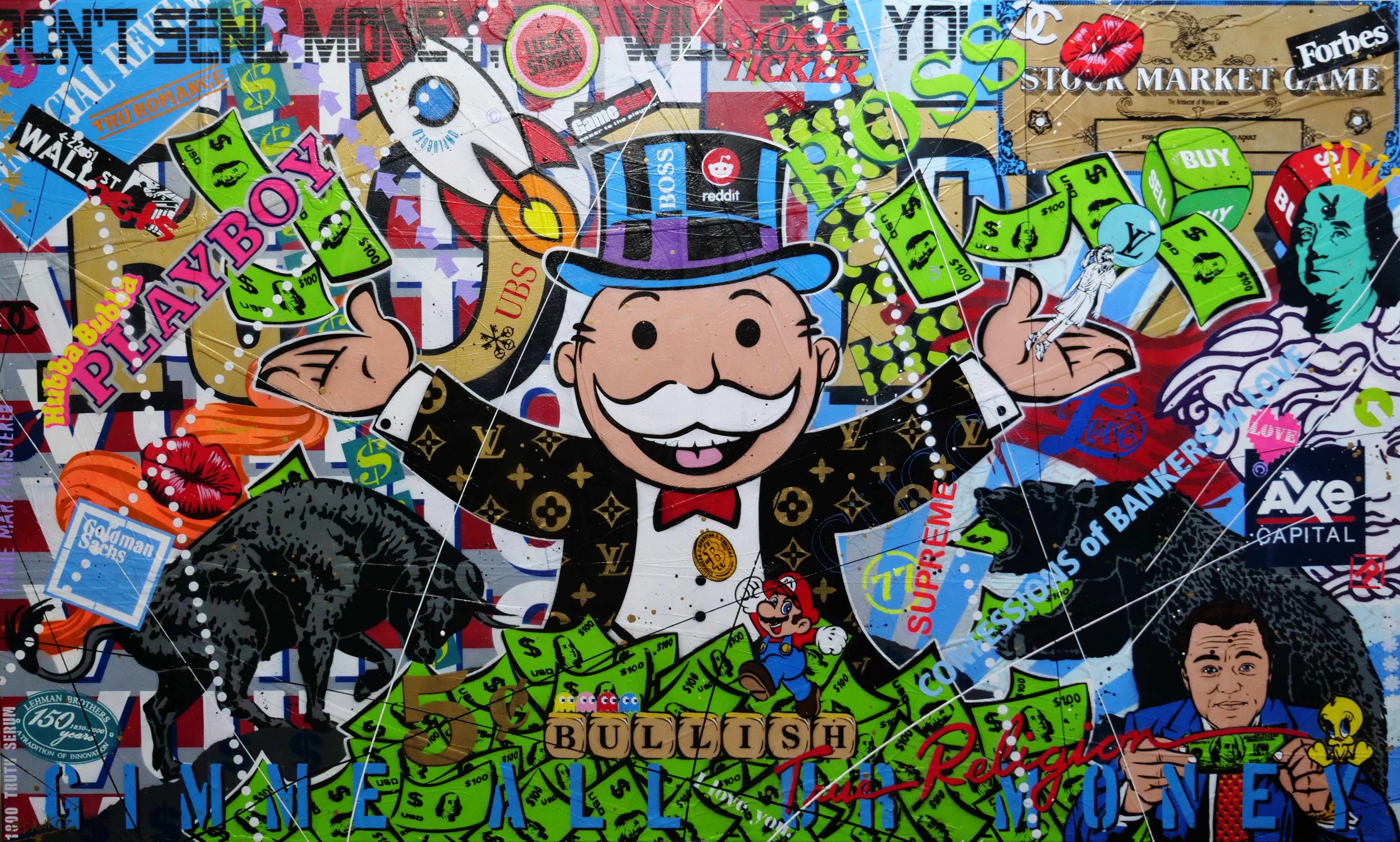 Monopoly Stock Picker 250cm x 150cm Textured Urban Pop Art Painting (SOLD)-Urban Pop Art-[Franko ]-[Gallery]-[popular]-[Australia]-Franklin Art Studio