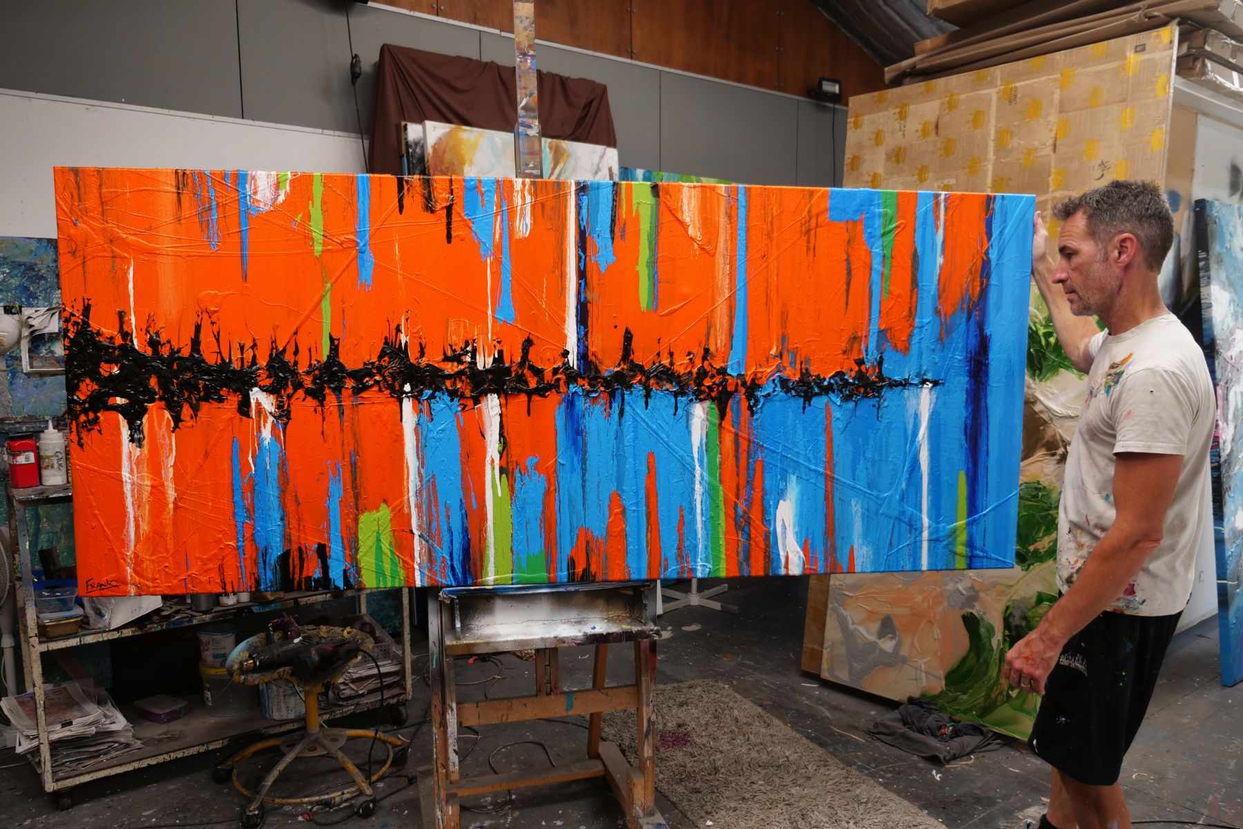 Orange Boulevard 240cm x 100cm Orange Blue Textured Abstract Painting-Abstract-Franko-[franko_artist]-[Art]-[interior_design]-Franklin Art Studio