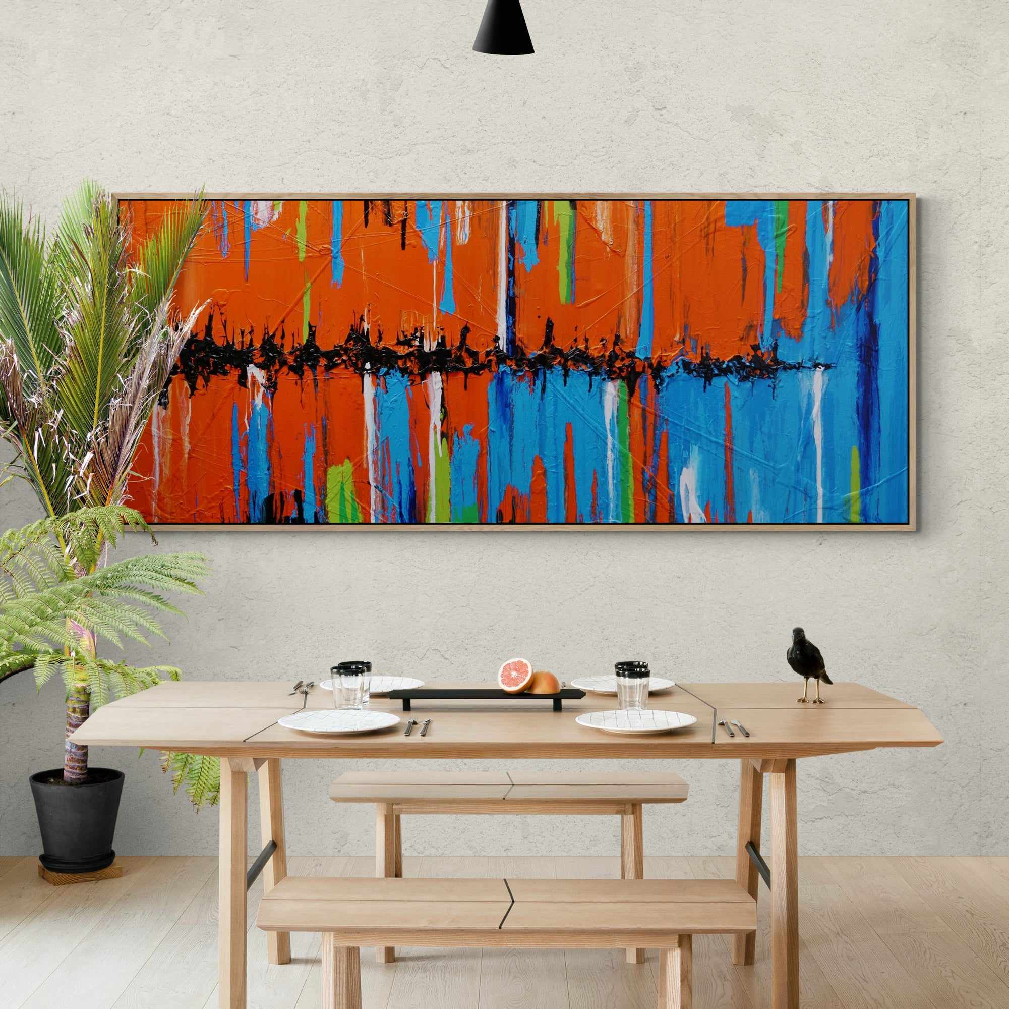 Orange Boulevard 240cm x 100cm Orange Blue Textured Abstract Painting-Abstract-Franko-[franko_art]-[beautiful_Art]-[The_Block]-Franklin Art Studio