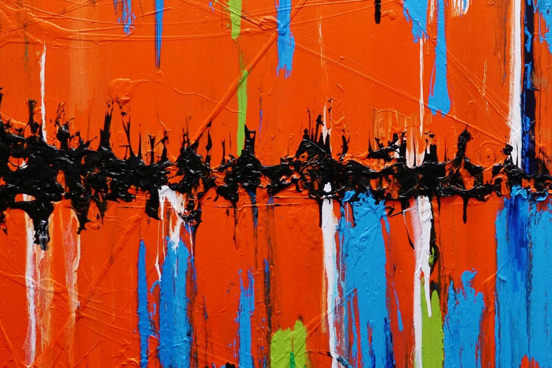 Orange Boulevard 240cm x 100cm Orange Blue Textured Abstract Painting (SOLD)