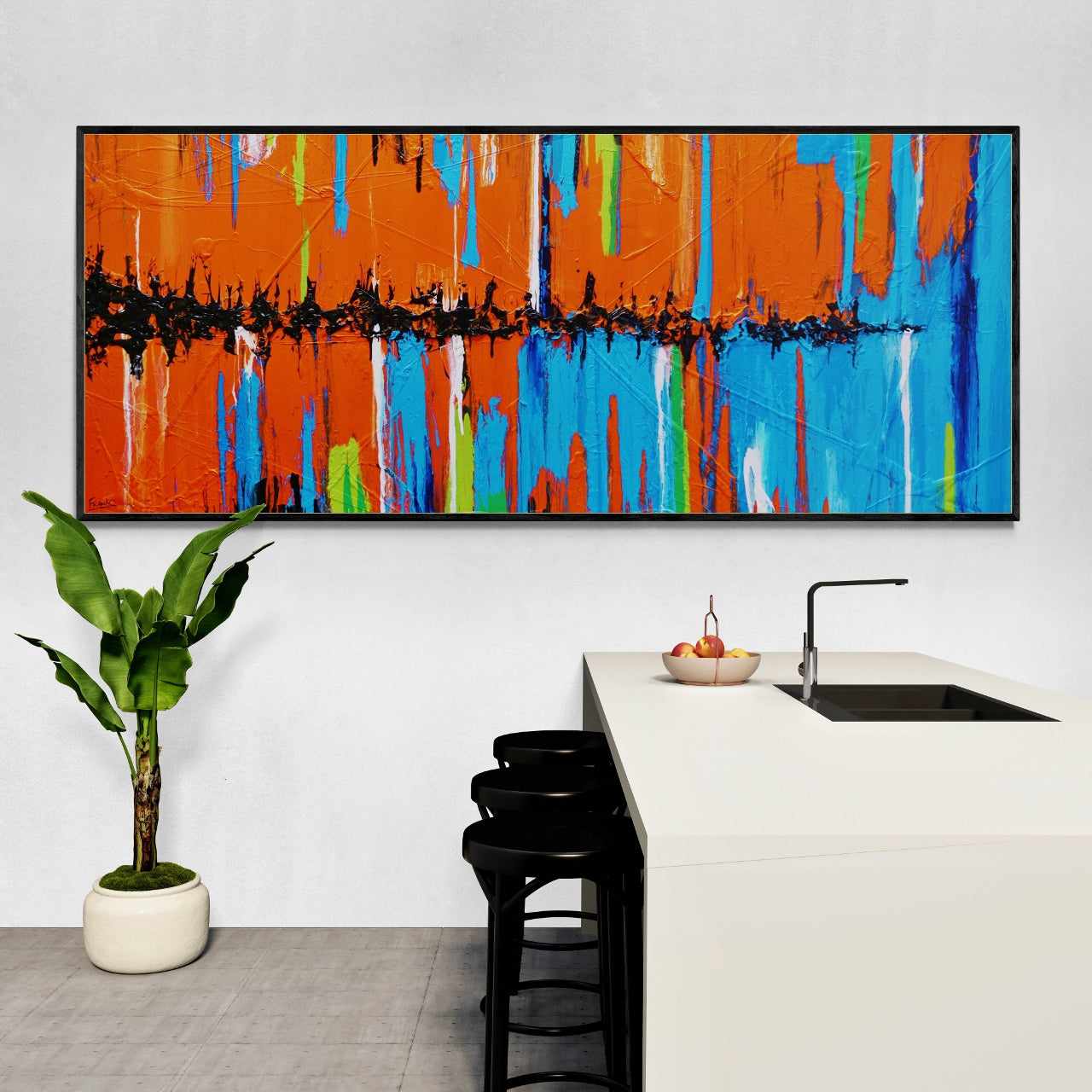 Orange Boulevard 240cm x 100cm Orange Blue Textured Abstract Painting-Abstract-Franko-[Franko]-[huge_art]-[Australia]-Franklin Art Studio