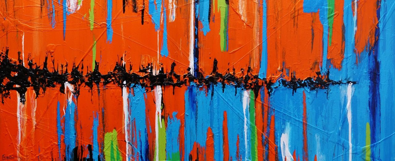 Orange Boulevard 240cm x 100cm Orange Blue Textured Abstract Painting-Abstract-Franko-[Franko]-[Australia_Art]-[Art_Lovers_Australia]-Franklin Art Studio