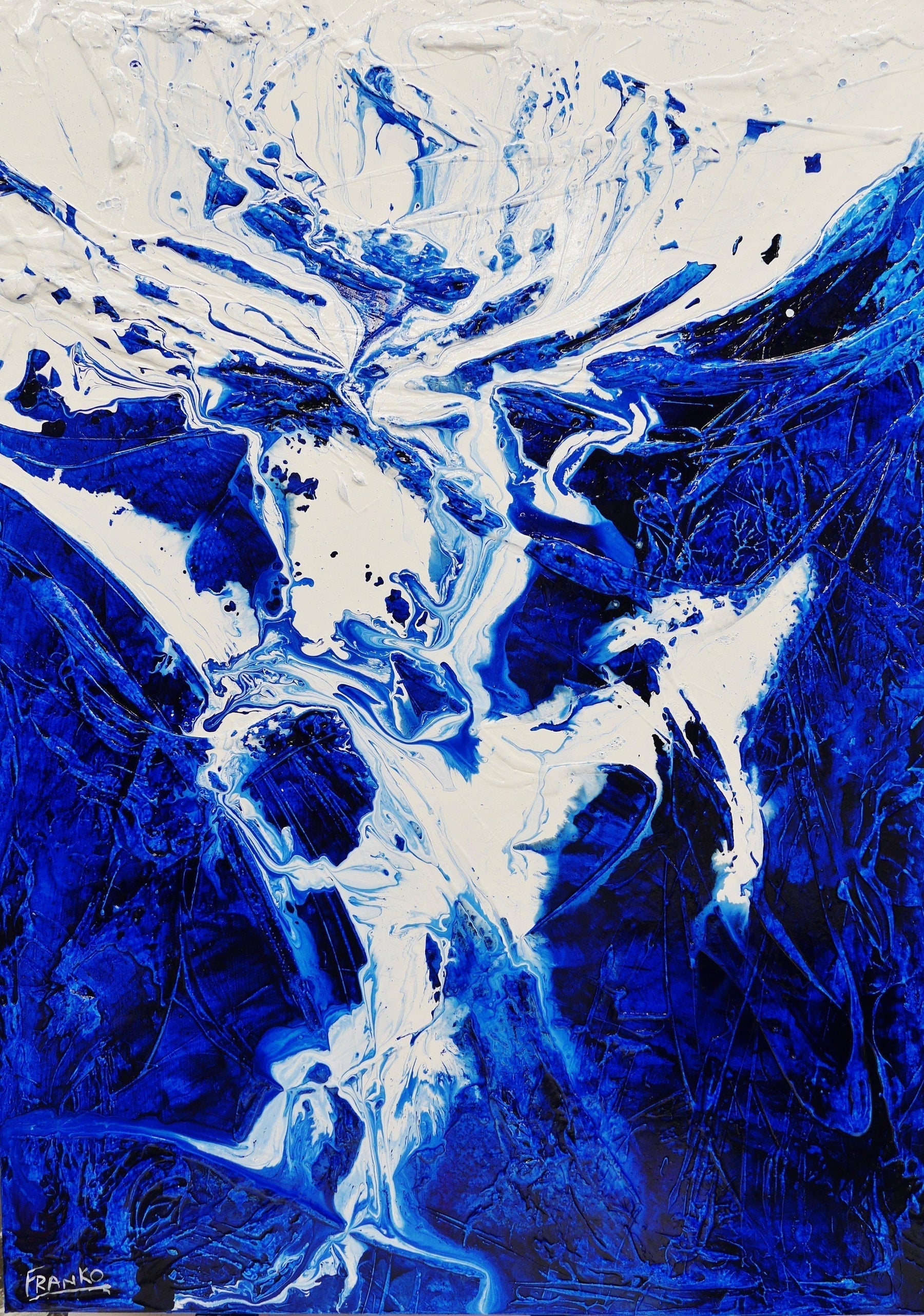 Origins 140cm x 100cm White Blue Textured Abstract Painting (SOLD)