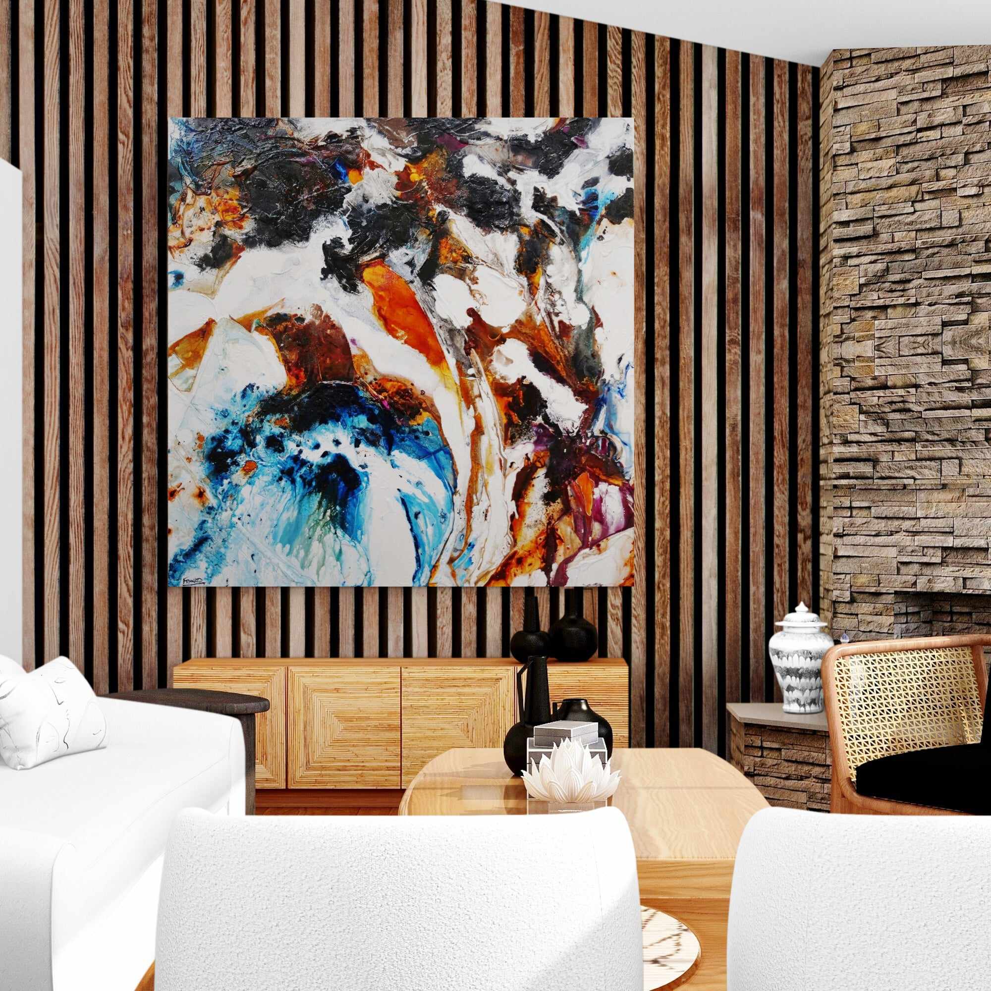 Oxide and Rust 150cm x 150cm Rust Blue White Textured Abstract Painting-Abstract-[Franko]-[Artist]-[Australia]-[Painting]-Franklin Art Studio