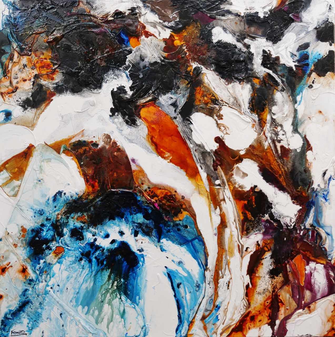 Oxide and Rust 150cm x 150cm Rust Blue White Textured Abstract Painting (SOLD)-Abstract-Franko-[Franko]-[Australia_Art]-[Art_Lovers_Australia]-Franklin Art Studio