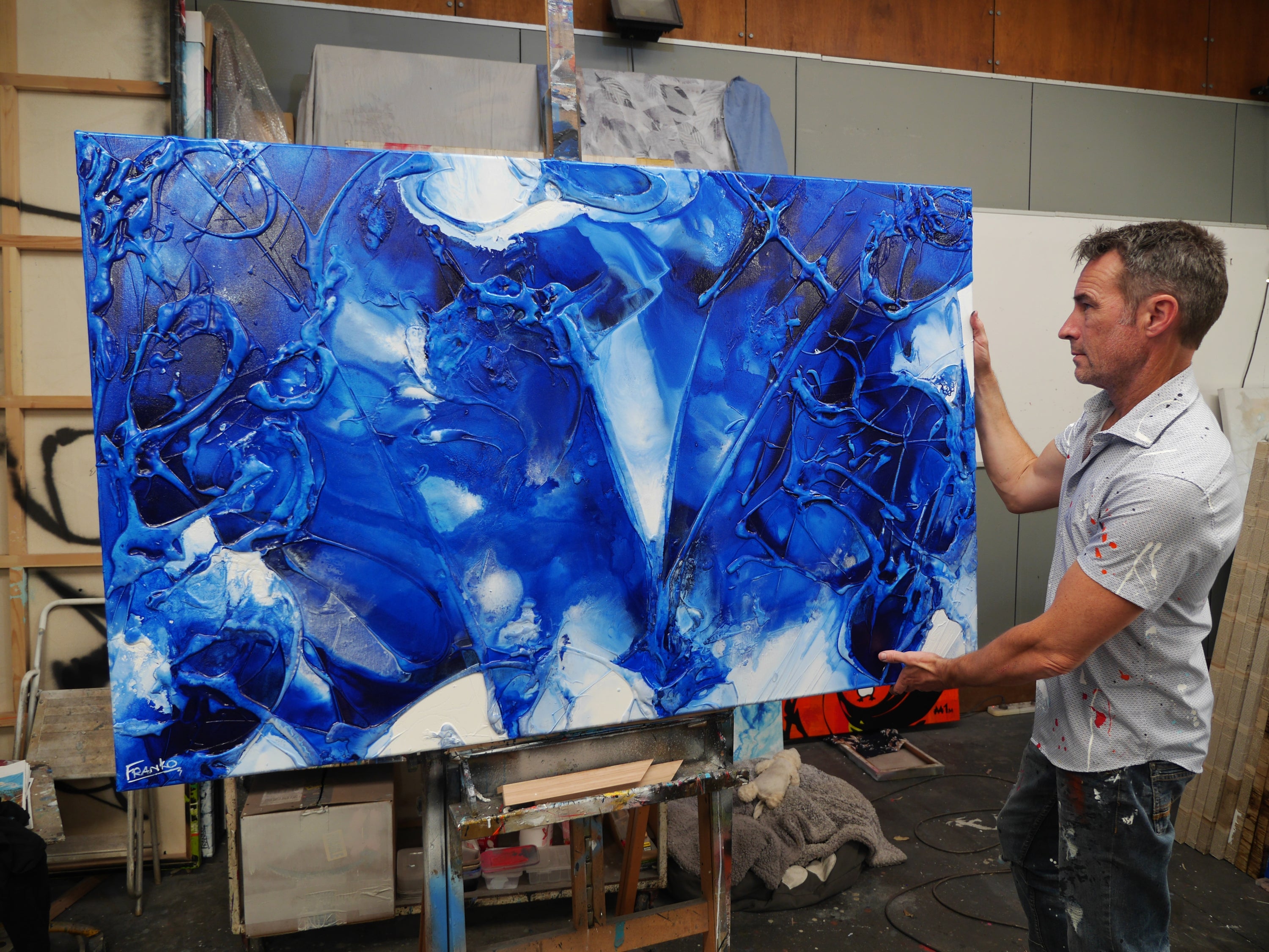 Aquatica 160cm x 100cm Blue White Textured Abstract Painting