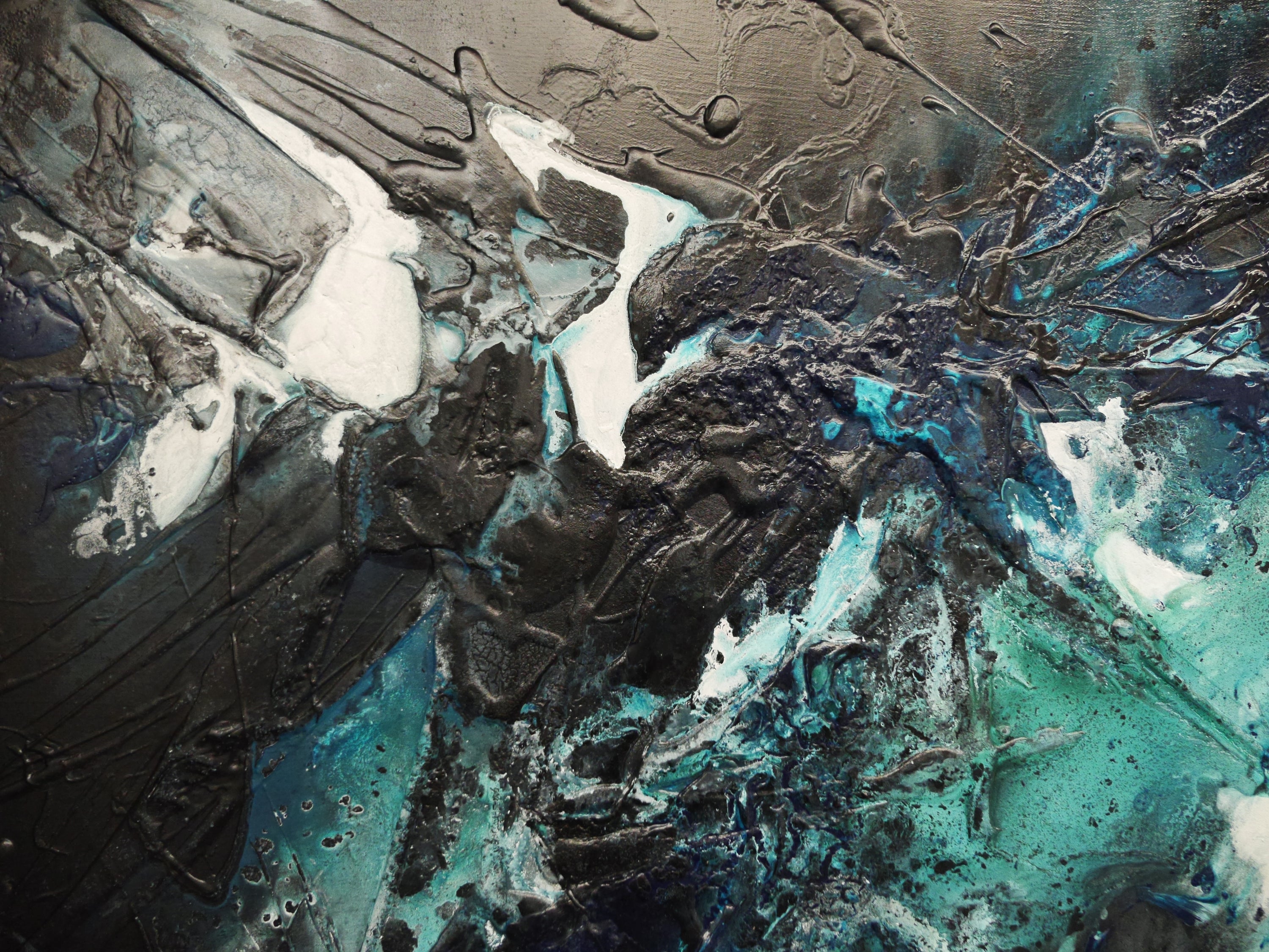 Southern Impact 240cm x 100cm Teal Black Textured Abstract Painting