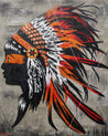 Orange Feathers 120cm x 150cm Indian Headdress Concrete Textured Urban Pop Art Painting-Urban Pop Art-[Franko]-[Australian Artist]-[Large]-[Popular]-Franklin Art Studio