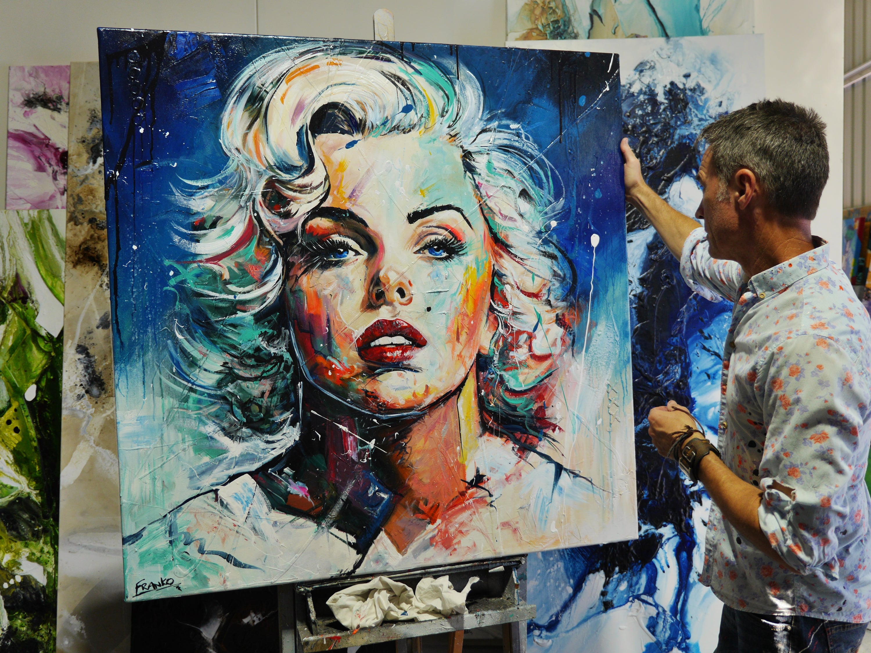 Teal Blond 120cm x 120cm Marilyn Munroe Textured Abstract Realism Painting-abstract realism-[Franko]-[Australian]-[Popular]-[Best Selling]-Franklin Art Studio