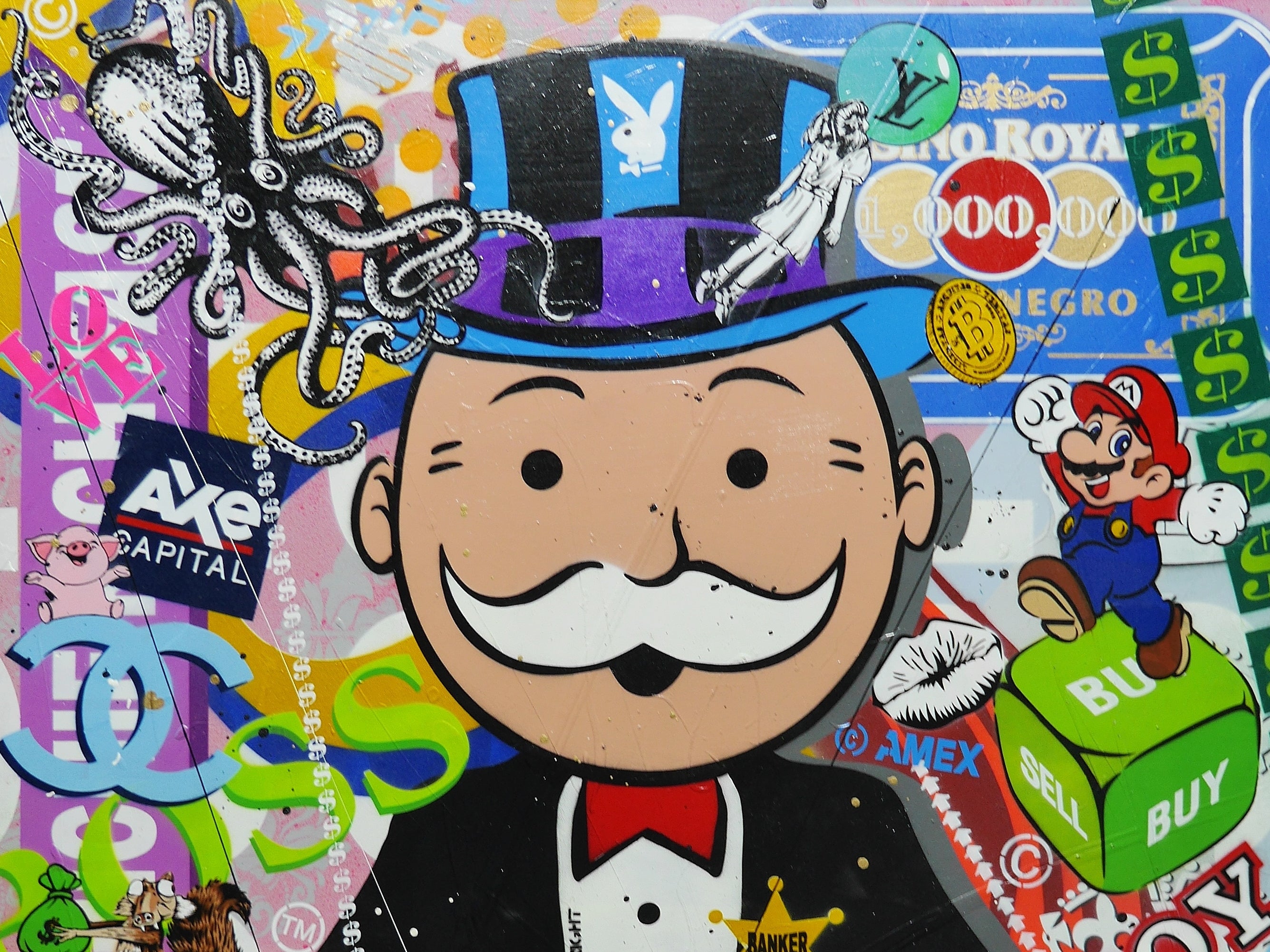 Buy the Bank 100cm x 140cm Monopoly Man Textured Urban Pop Art Spray Paint Painting