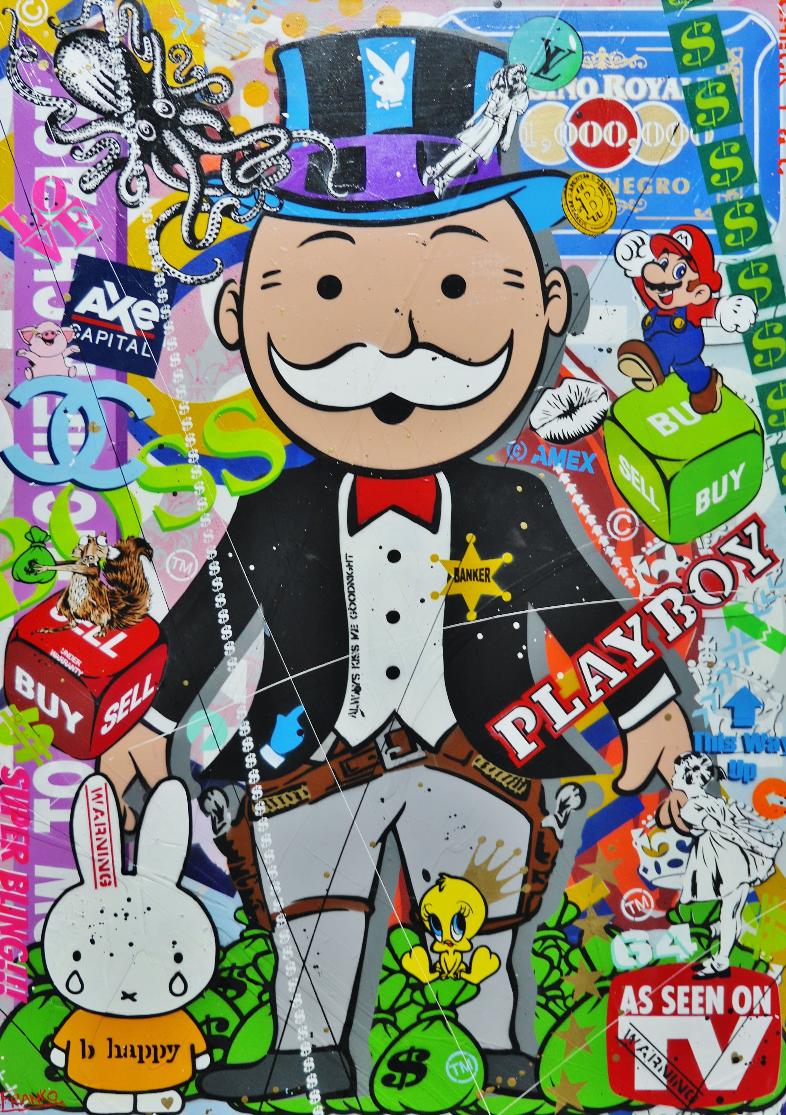 Buy the Bank 100cm x 140cm Monopoly Man Textured Urban Pop Art Spray Paint Painting